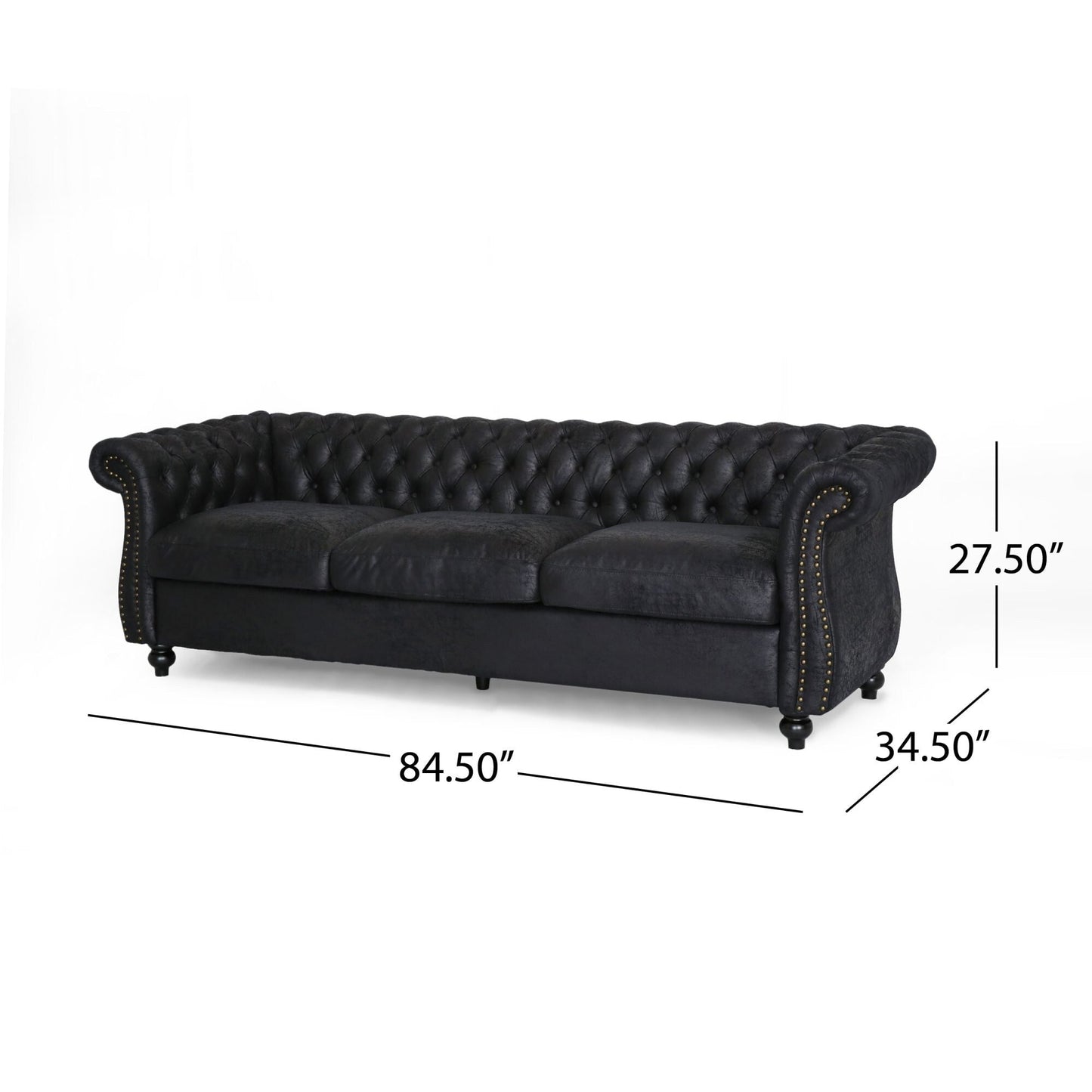 Black Chesterfield Button Tufted 3-seater Sofa with Nailheads