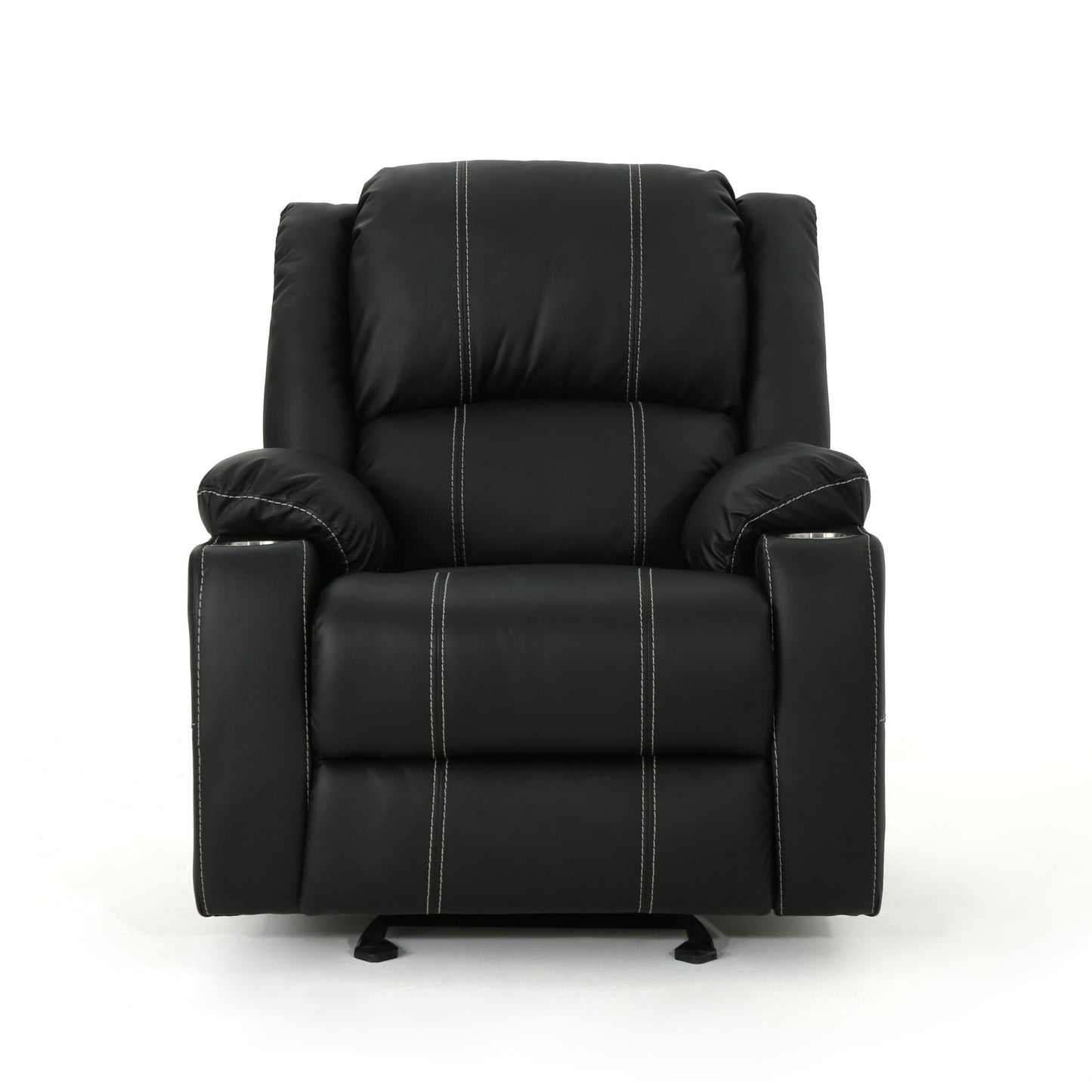 Black Contemporary Manual Recliner with Steel Cup Holders, Plush PU Leather, and Adjustable Recline