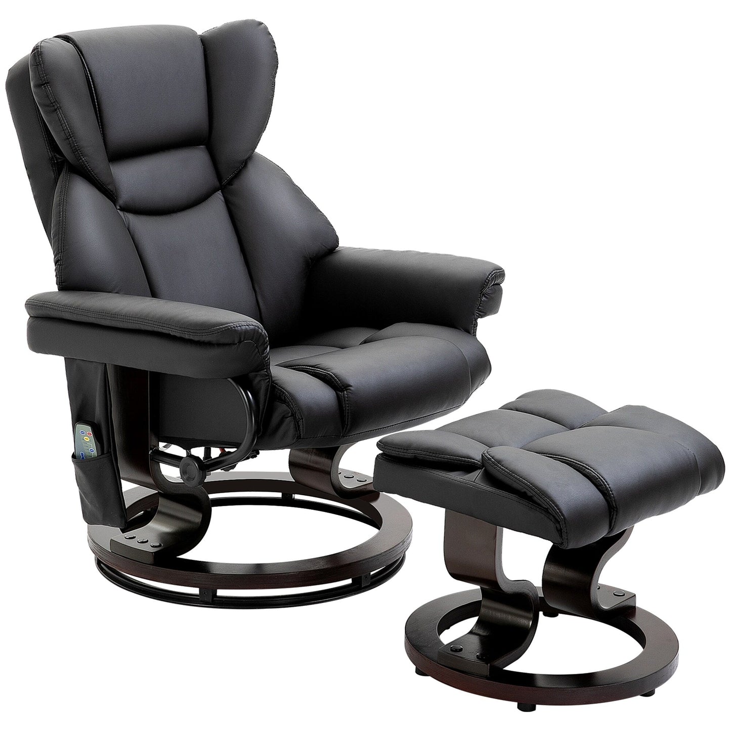 Black Faux Leather 360° Swivel Manual Recliner Set with Ottoman, 10 Vibration Massage Points, Side Pocket