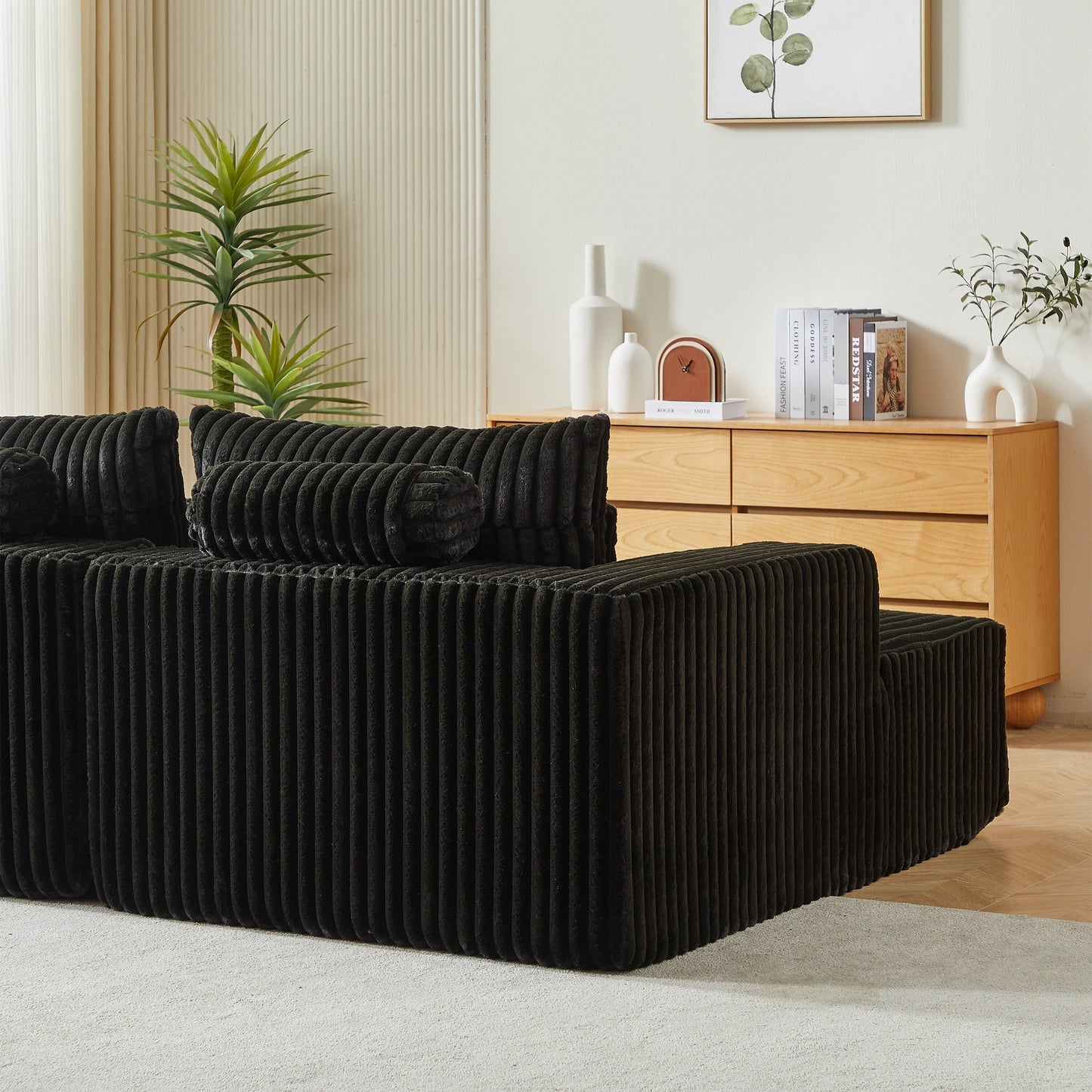 Black Modern 87 Cloud Plush Loveseat Sectional Lounge Sleeper Chaise Sofa with Pillows for Living Room