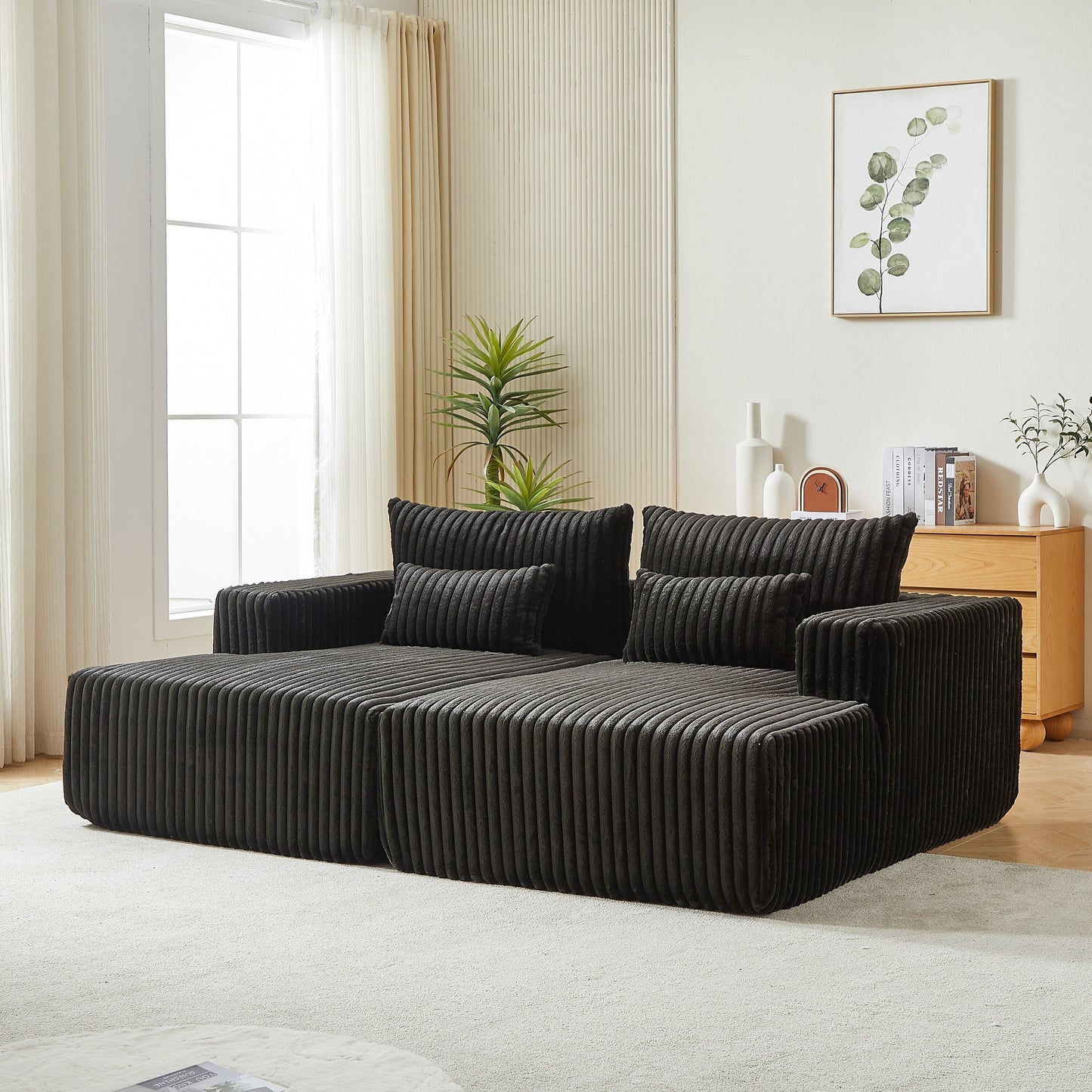 Black Modern 87 Cloud Plush Loveseat Sectional Lounge Sleeper Chaise Sofa with Pillows for Living Room