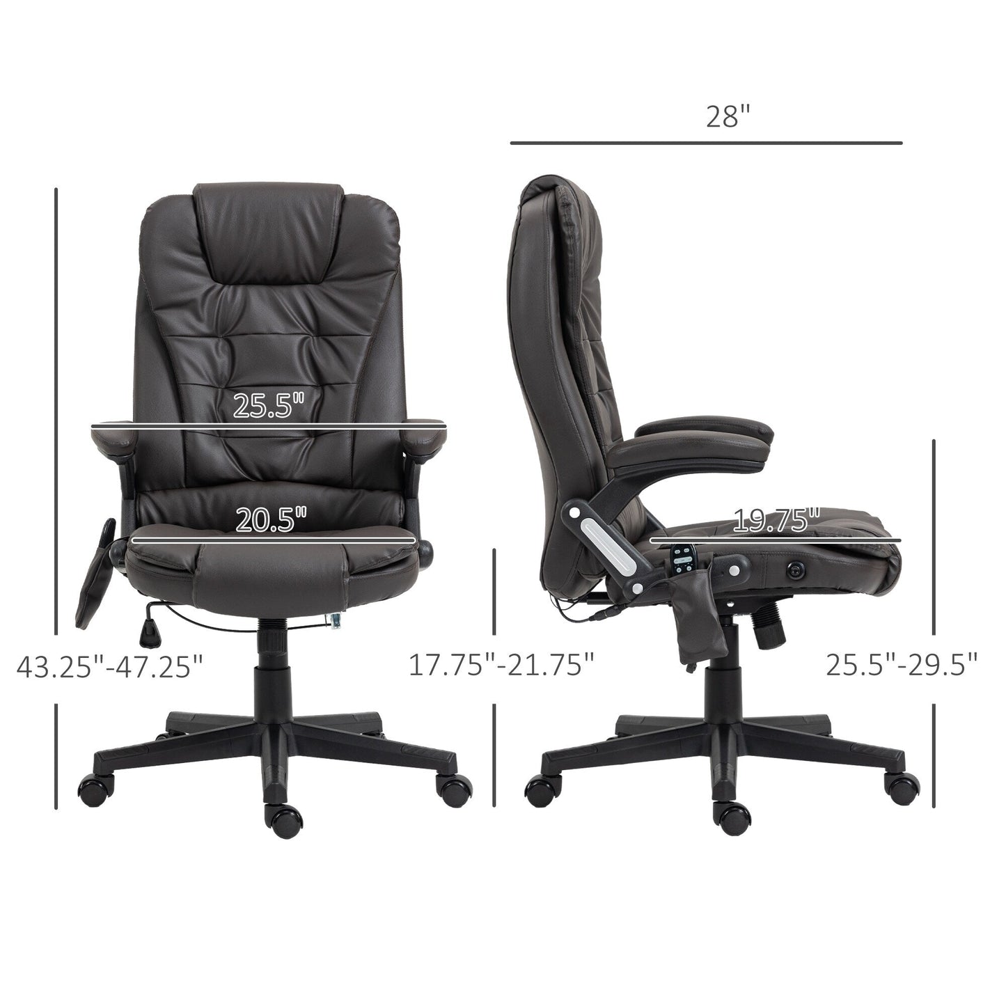 Black PU Leather 360° Swivel High Back Office Recliner with Vibration Massage, Lumbar Heating, and Adjustable Height