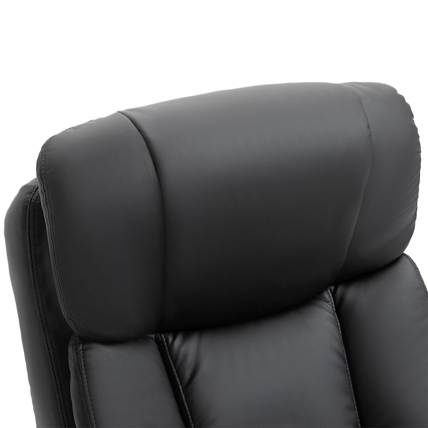 Black PU Leather 360° Swivel Manual Recliner Set with Ottoman, Full Body Vibration Massage, Side Pocket