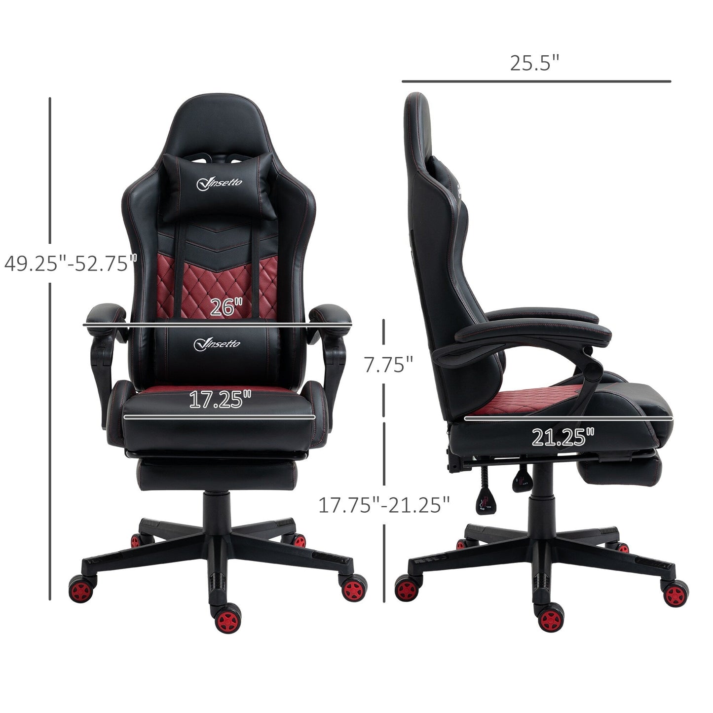 Black PU Leather 360° Swivel Racing Gaming Recliner with Footrest, Headrest, Lumbar Support, Adjustable Height