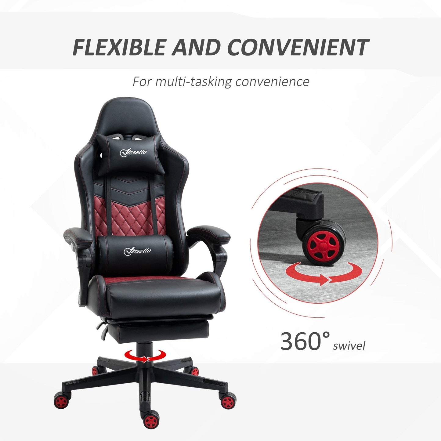 Black PU Leather 360° Swivel Racing Gaming Recliner with Footrest, Headrest, Lumbar Support, Adjustable Height