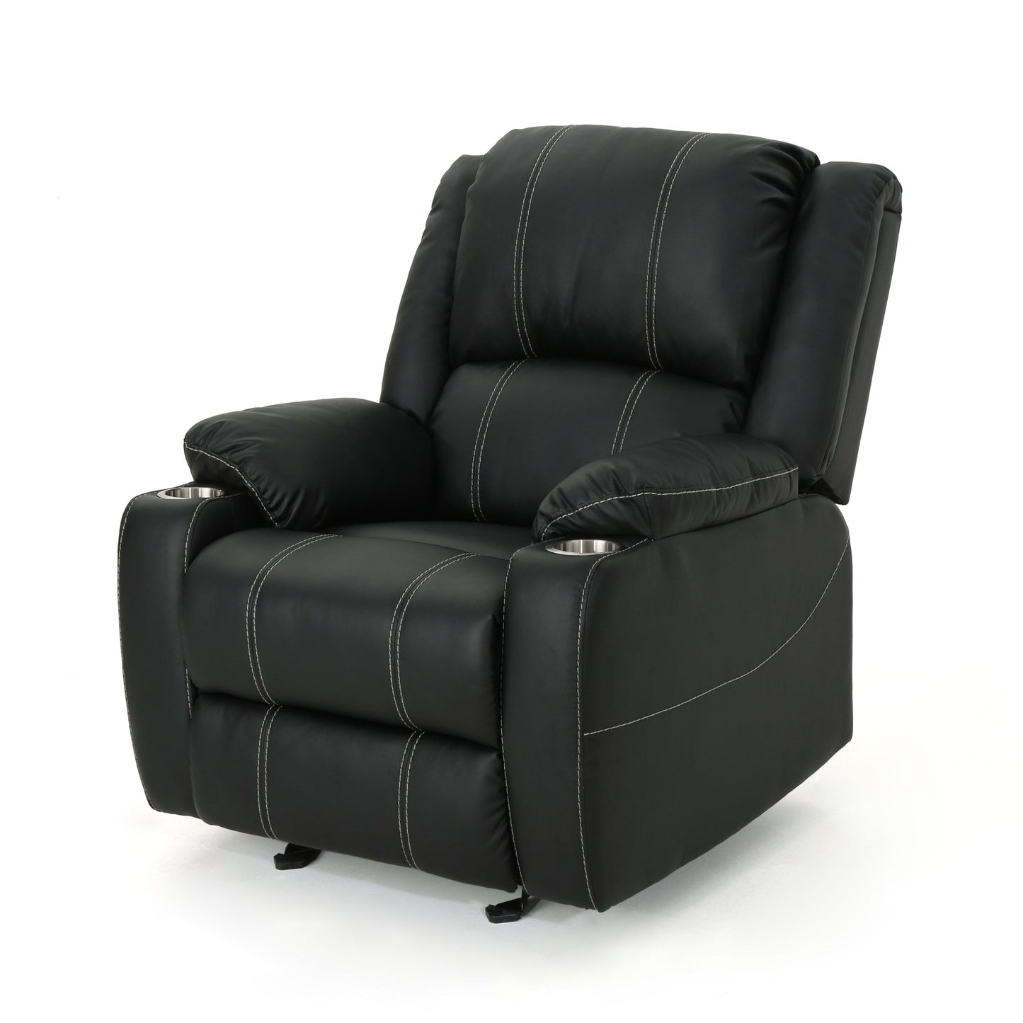 Black PU Leather Recliner with Cup Holders and Effortless Reclining