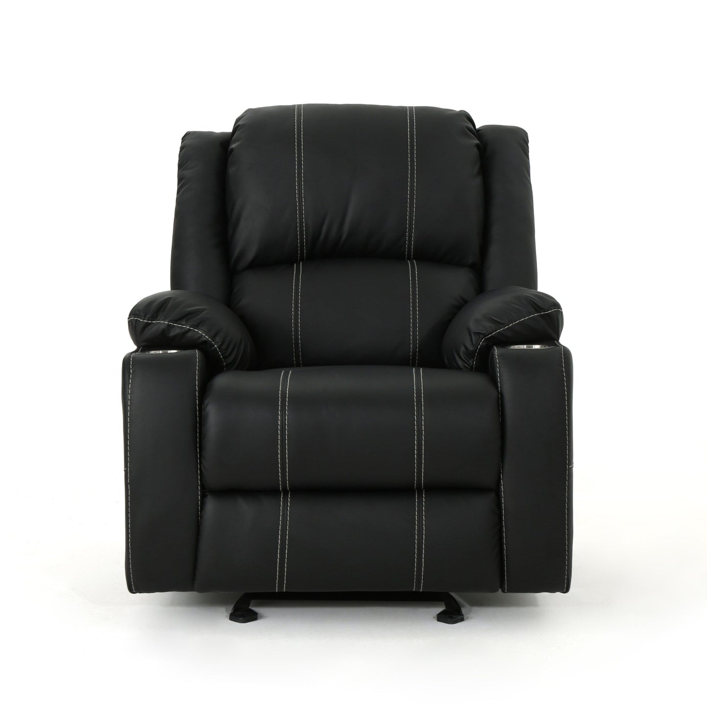 Black PU Leather Upholstery Recliner Chair with Steel Cup Holders , Effortless Reclining, Luxurious Comfort