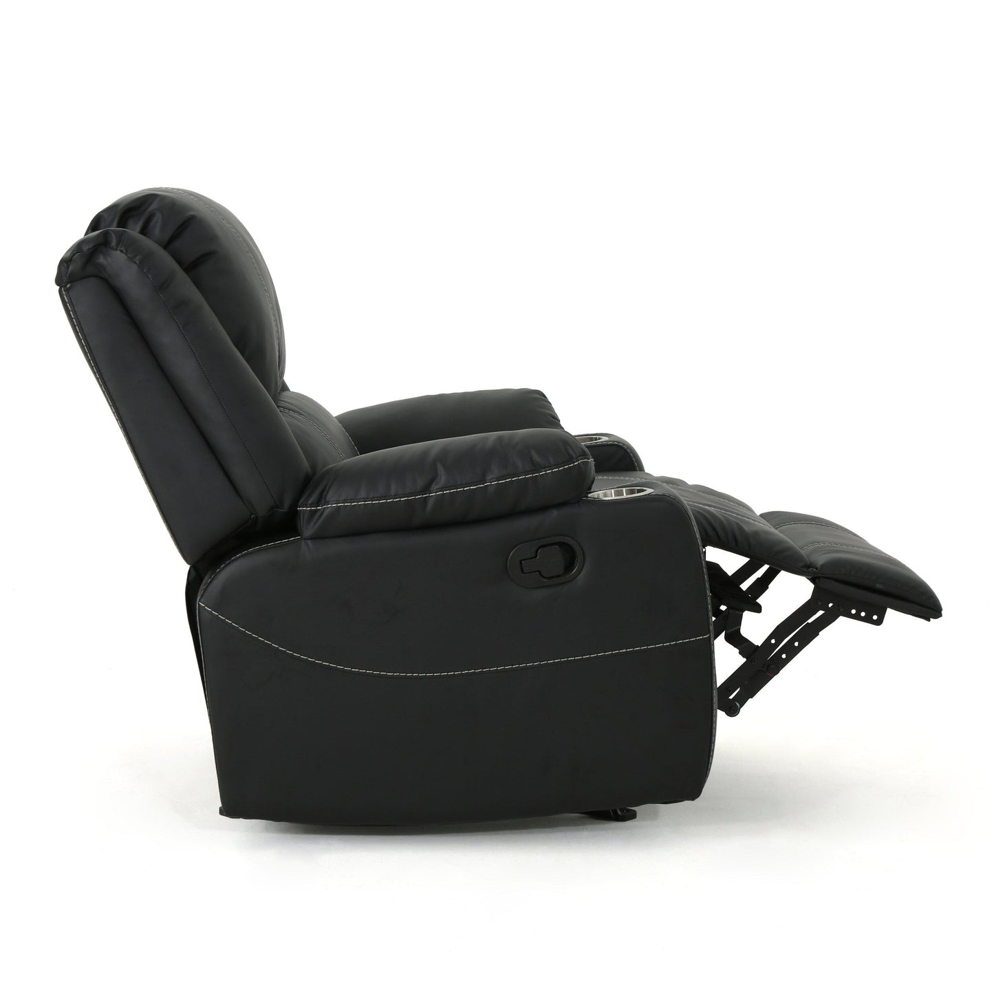 Black PU Leather Upholstery Recliner Chair with Steel Cup Holders , Effortless Reclining, Luxurious Comfort