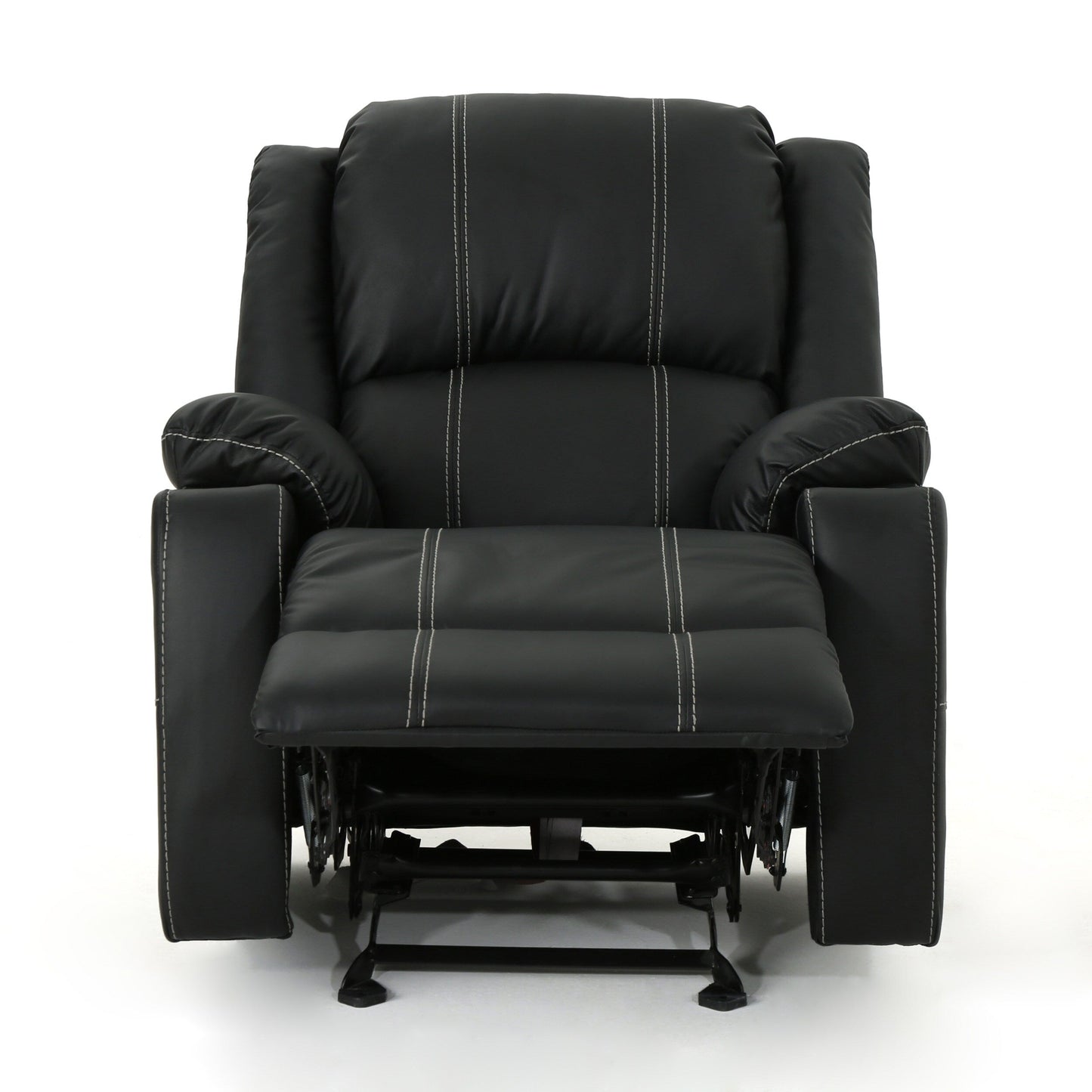 Black PU Leather Upholstery Recliner Chair with Steel Cup Holders , Effortless Reclining, Luxurious Comfort