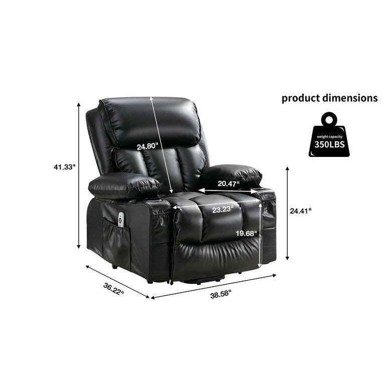 Black Power Lift Recliner with Massage, Heat & PU Leather