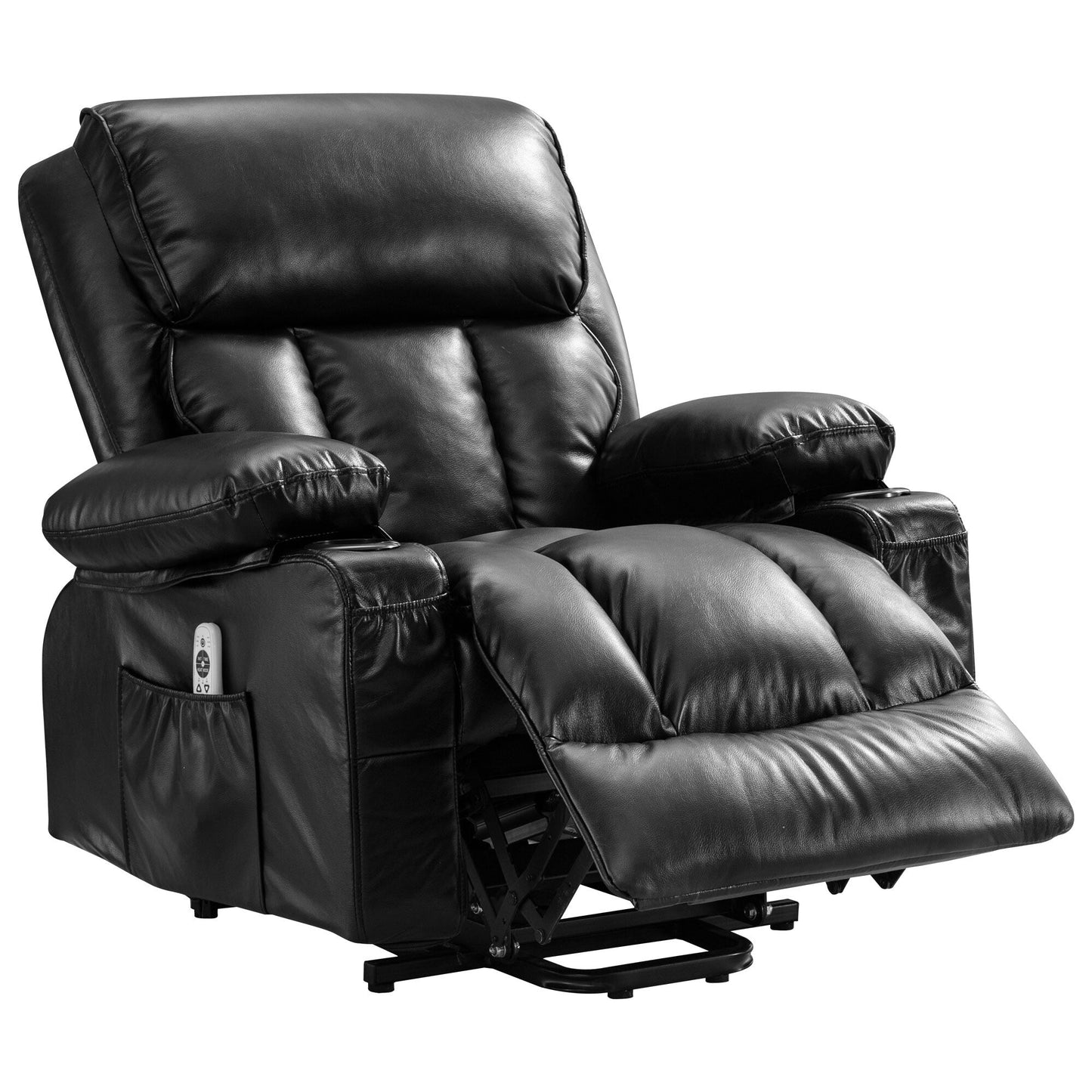 Black Power Lift Recliner with Massage, Heat & PU Leather