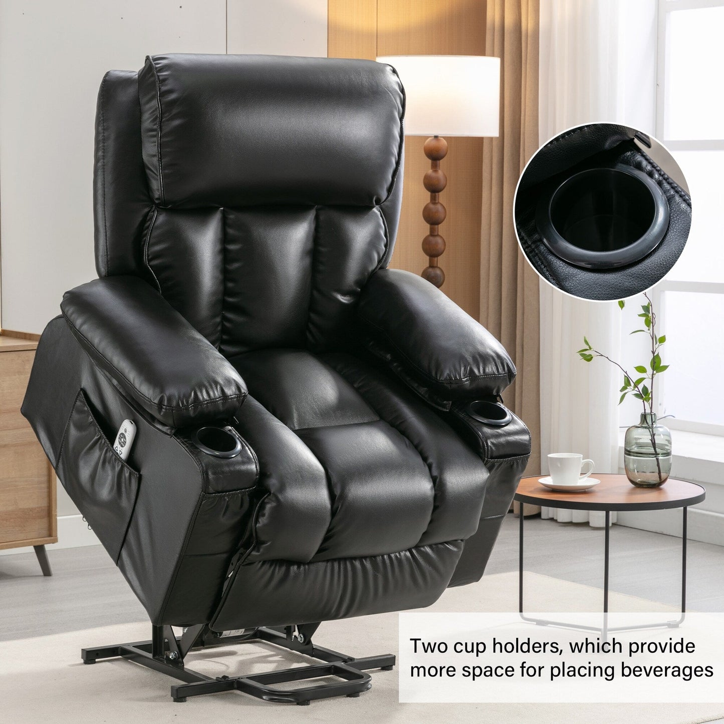 Black Power Lift Recliner with Massage, Heat & PU Leather