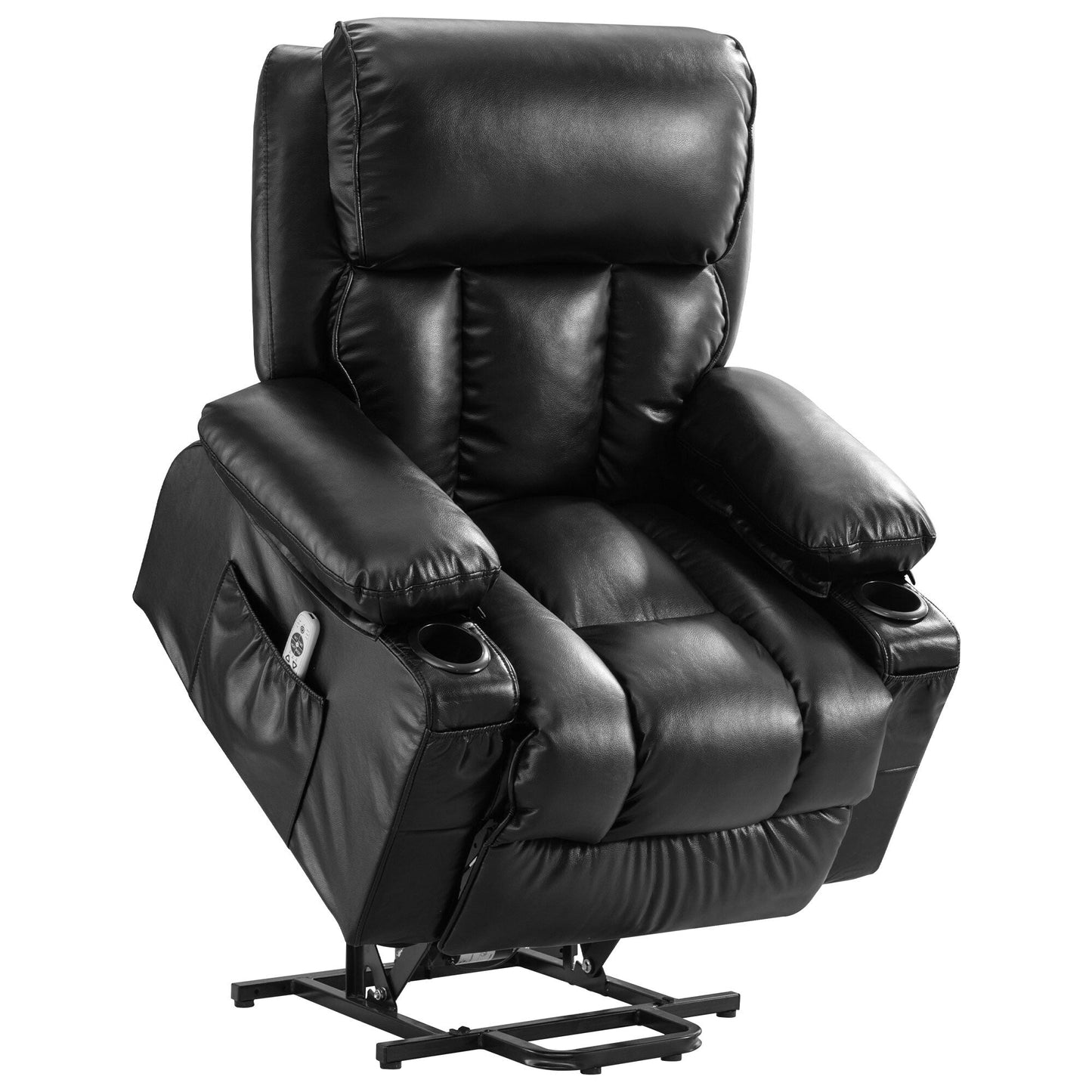 Black Power Lift Recliner with Massage, Heat & PU Leather