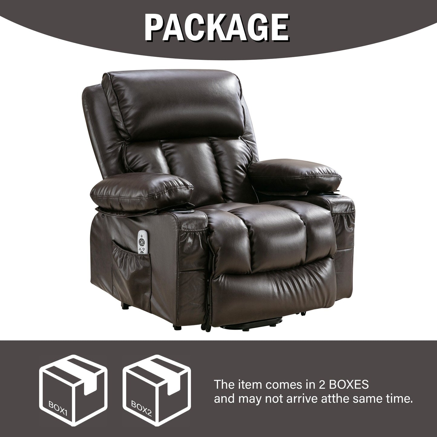 Black Power Lift Recliner with Massage, Heat & PU Leather
