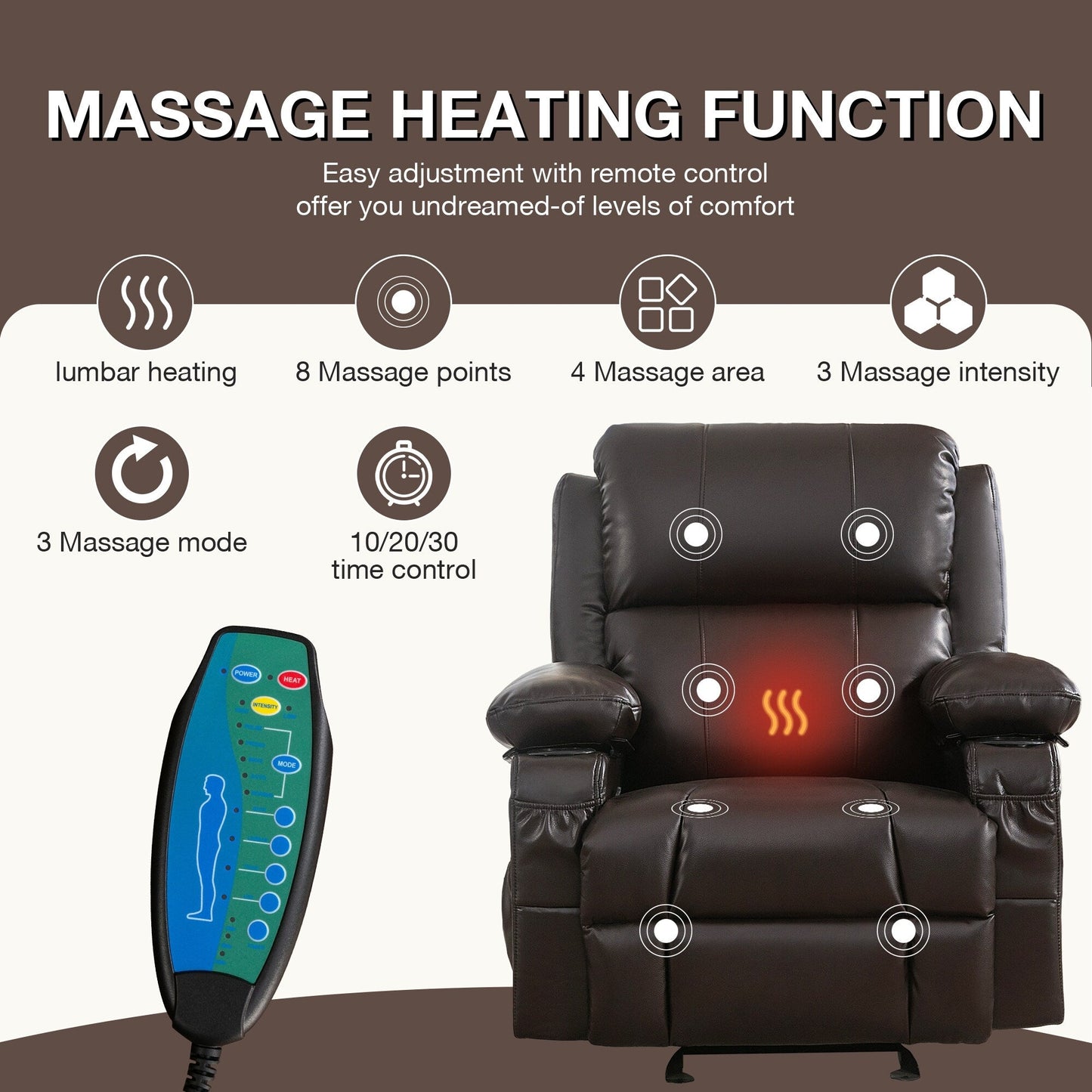 Black Rocking Recliner with USB Charging, Massage, Heating, and Cup Holders for Ultimate Comfort