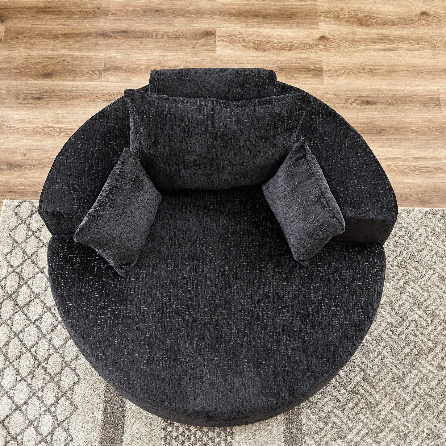 Black Round Chenille Single Sleeper Sofa with Backrest Pillow