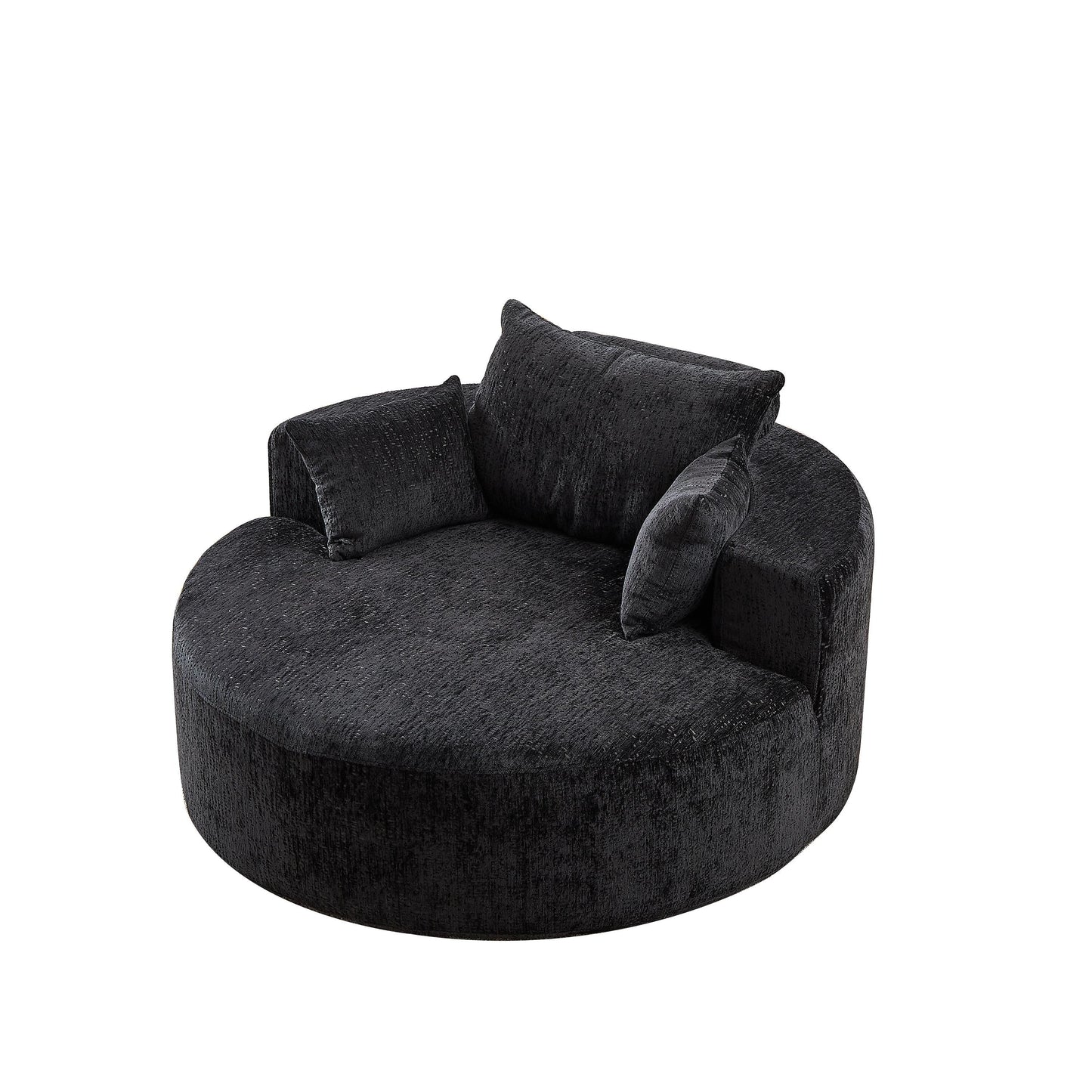 Black Round Chenille Single Sleeper Sofa with Backrest Pillow