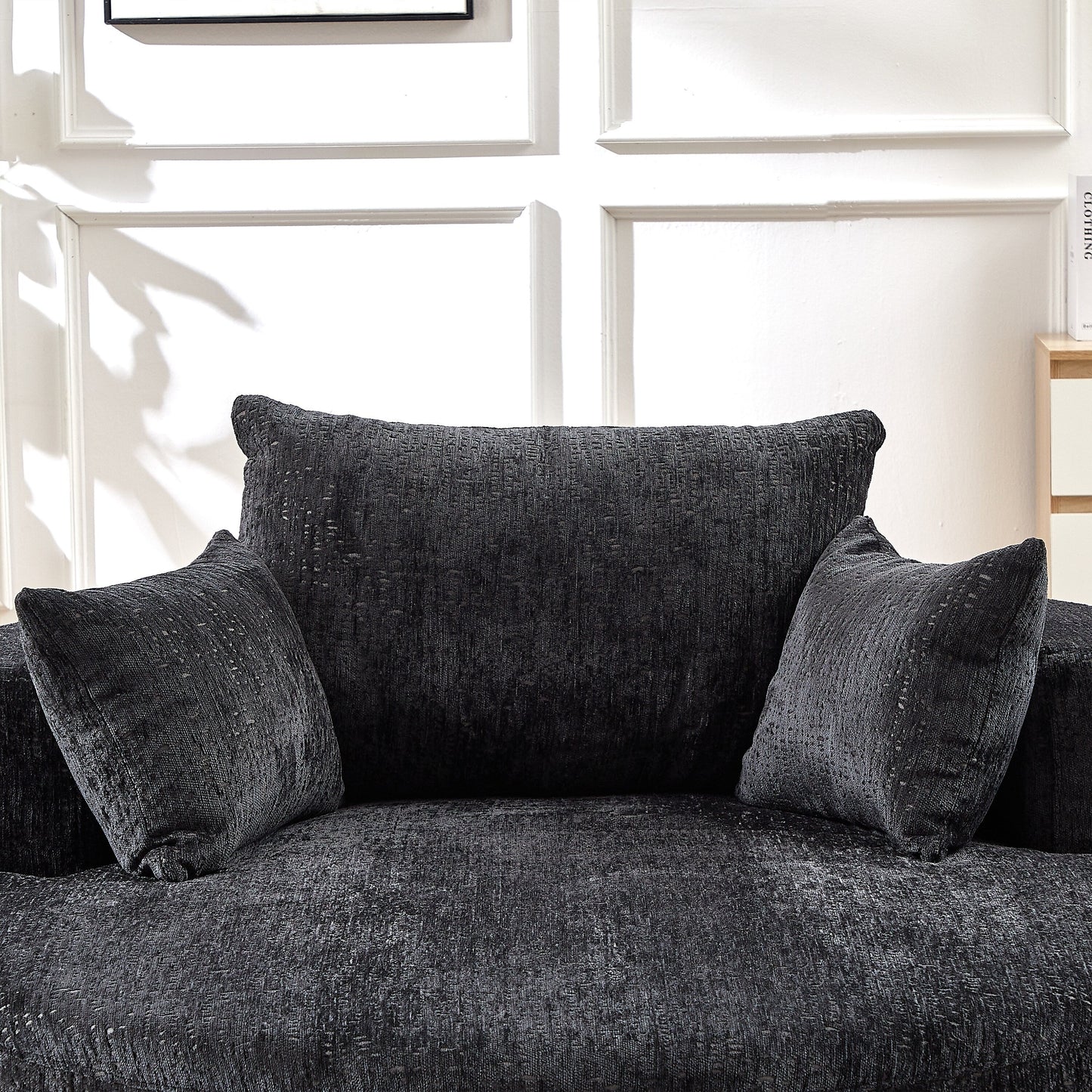 Black Round Chenille Single Sleeper Sofa with Backrest Pillow