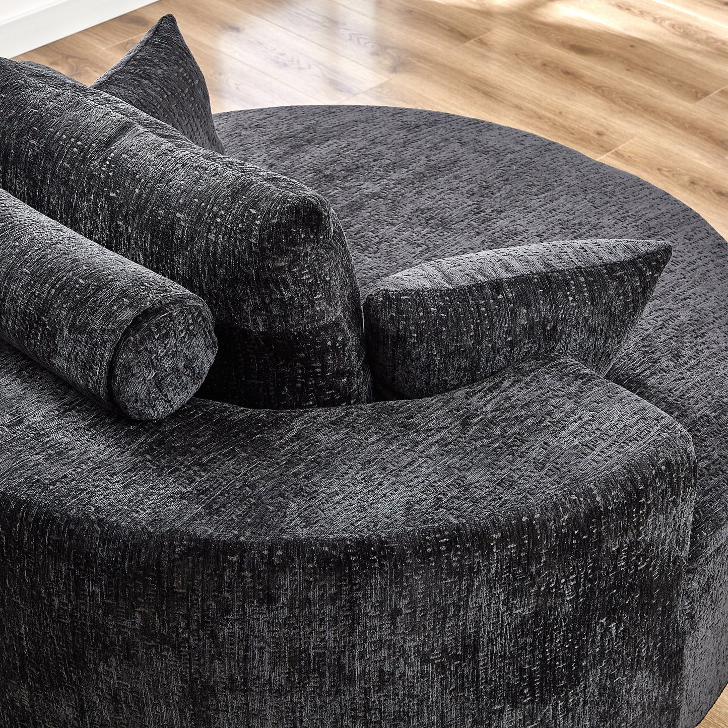 Black Round Chenille Single Sleeper Sofa with Backrest Pillow