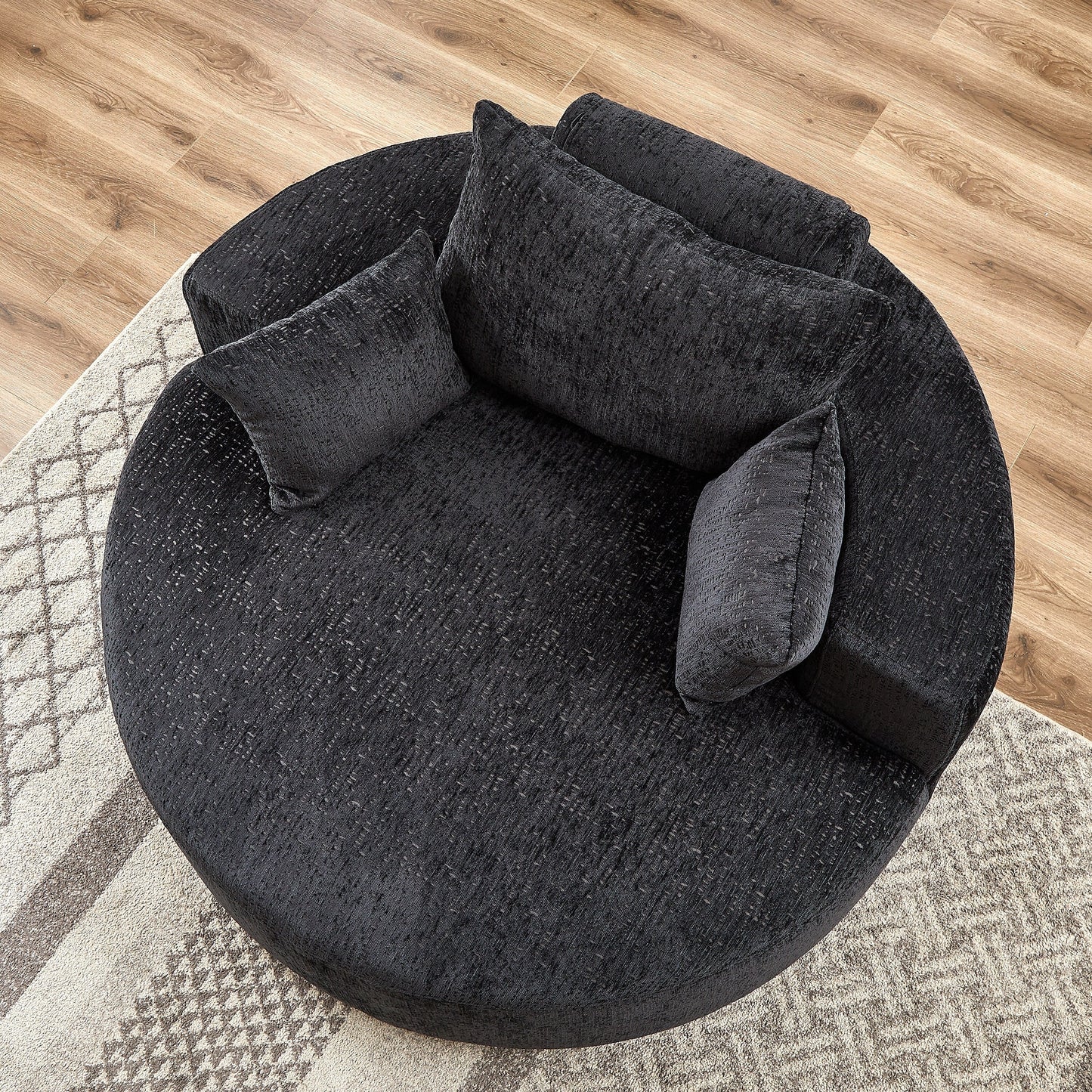 Black Round Chenille Single Sleeper Sofa with Backrest Pillow