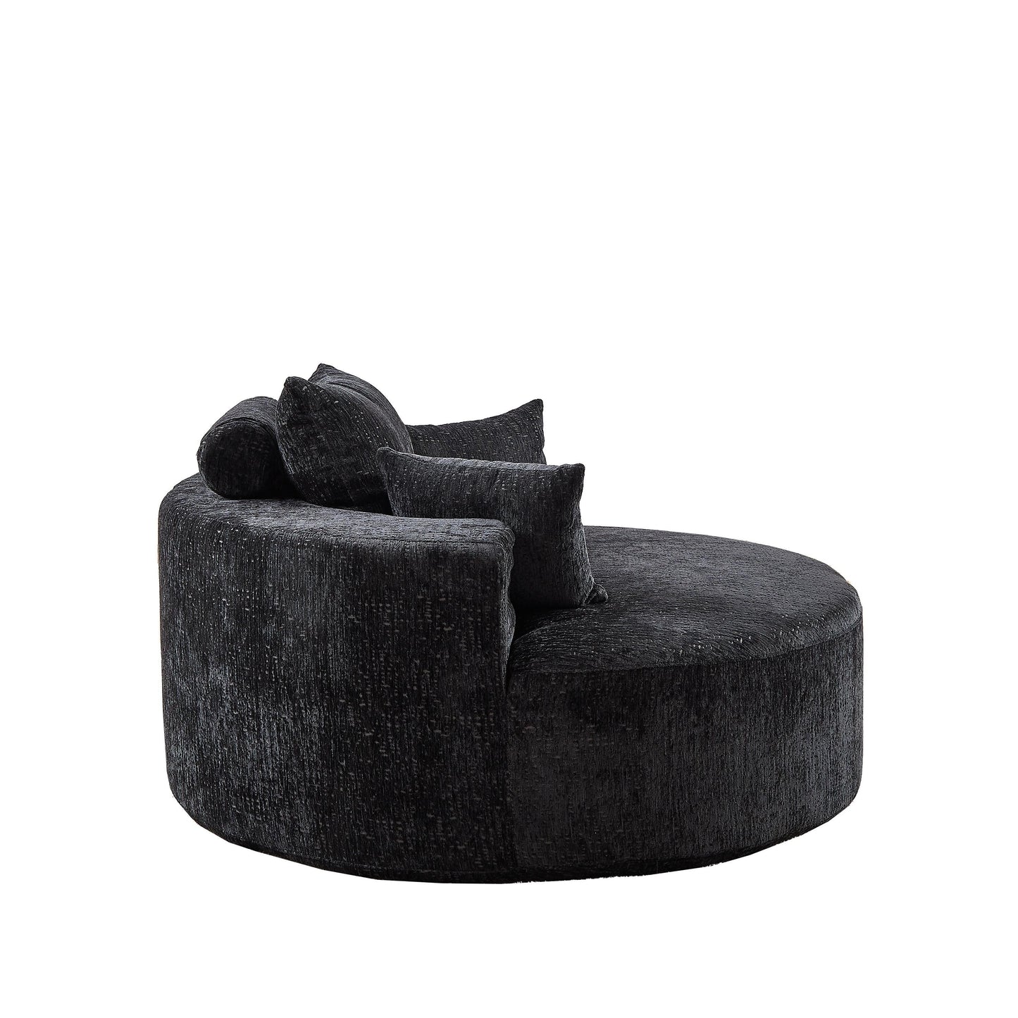 Black Round Chenille Single Sleeper Sofa with Backrest Pillow