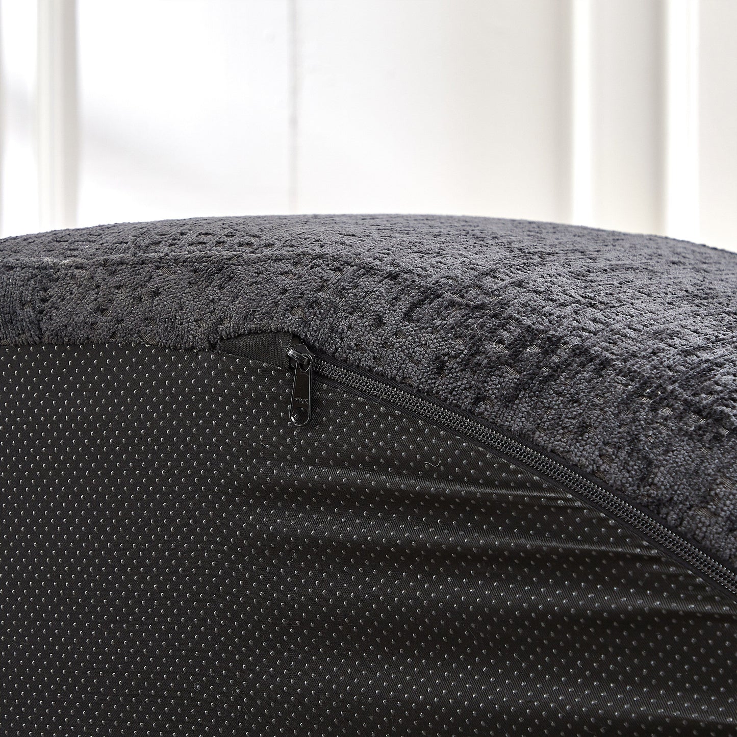 Black Round Chenille Single Sleeper Sofa with Backrest Pillow