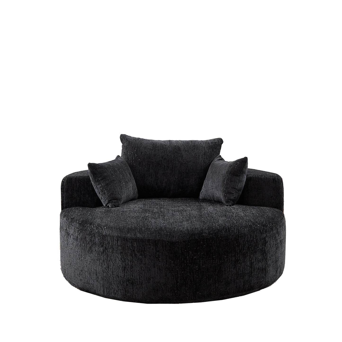 Black Round Chenille Single Sleeper Sofa with Backrest Pillow
