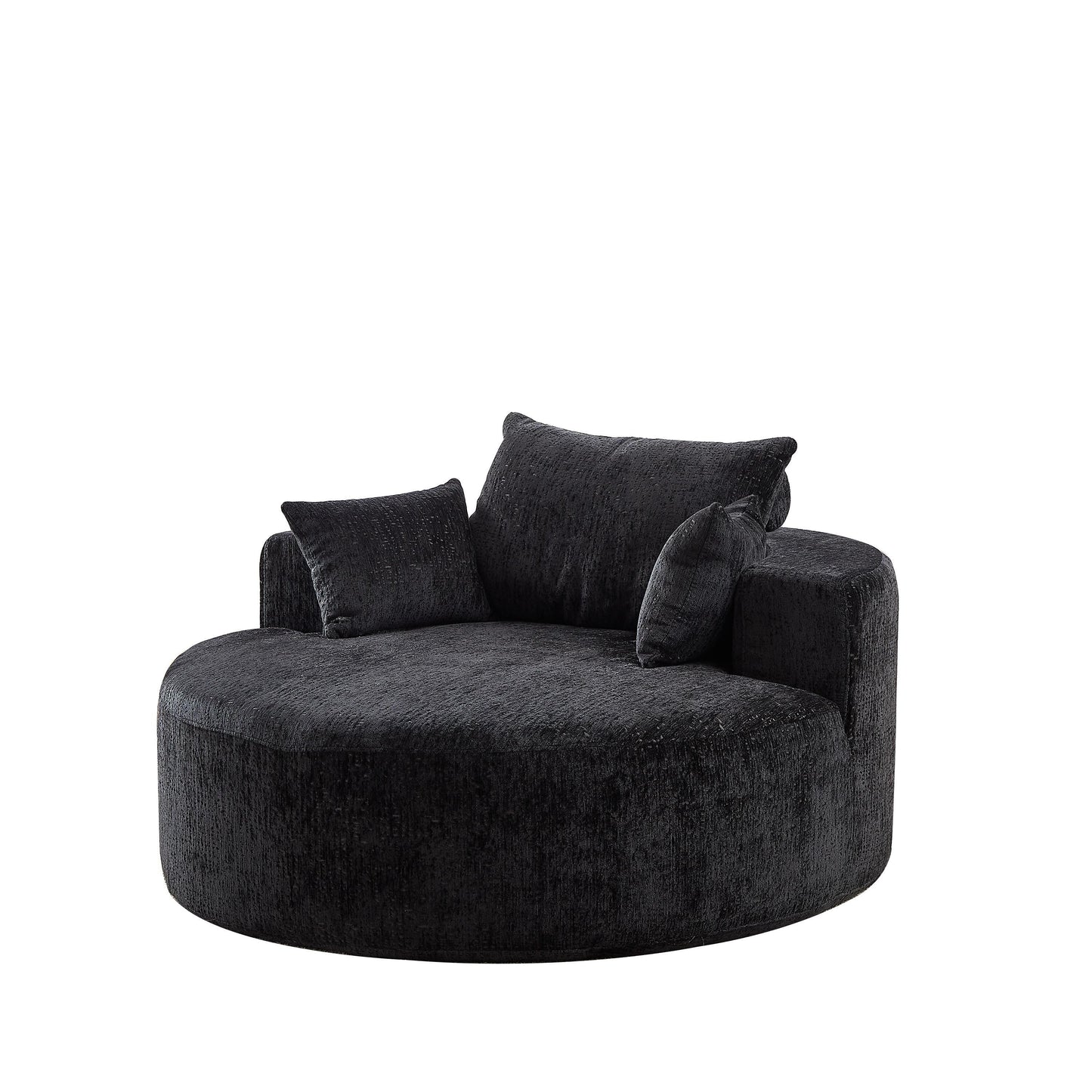 Black Round Chenille Single Sleeper Sofa with Backrest Pillow