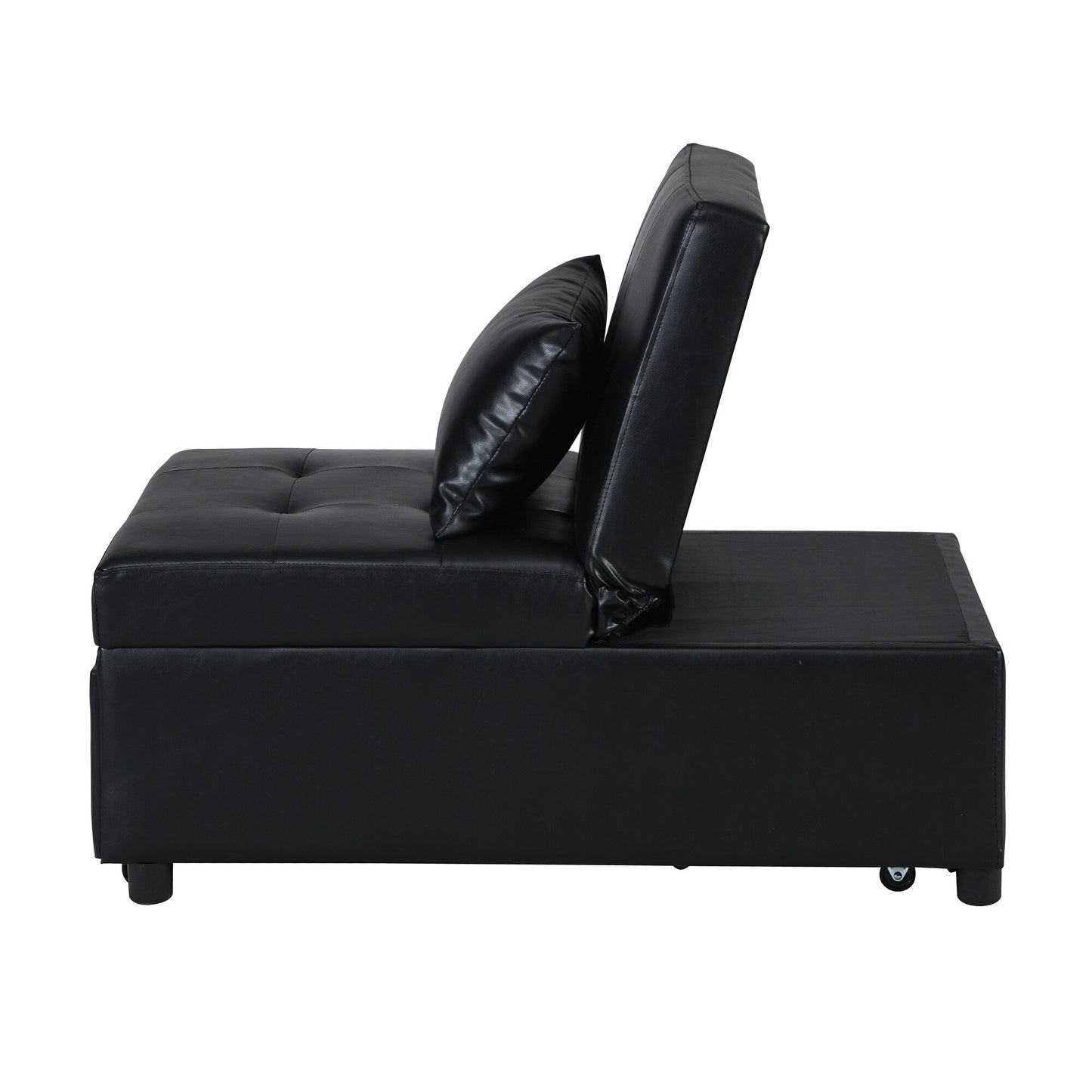Black Single Folding Ottoman Sofa Bed with Adjustable Back