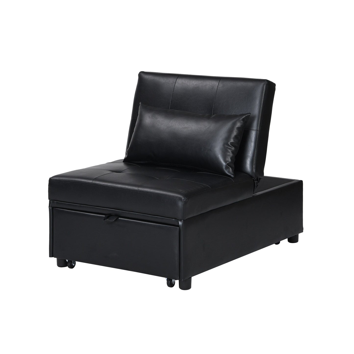 Black Single Folding Ottoman Sofa Bed with Adjustable Back