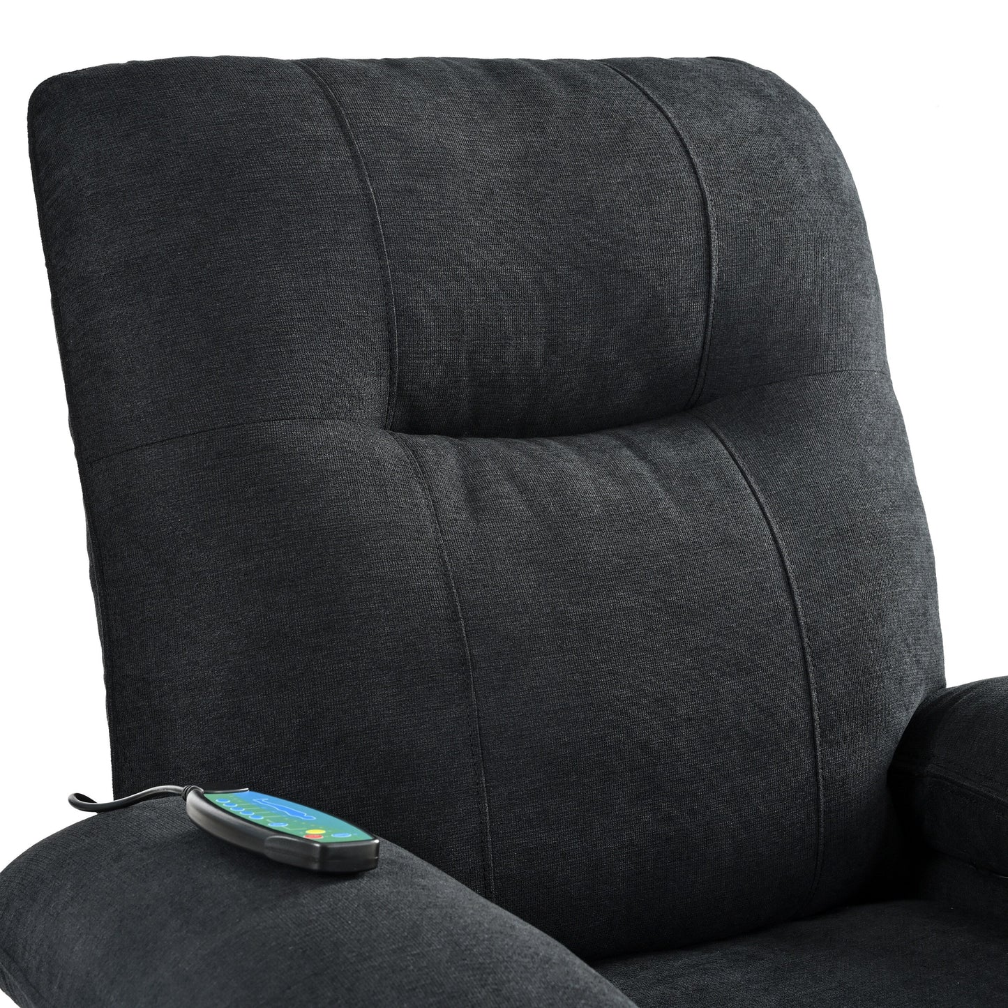 Black Upholstered Manual Recliner with Massage, Lumbar Heating, Pillow Top Arms, Side Pockets