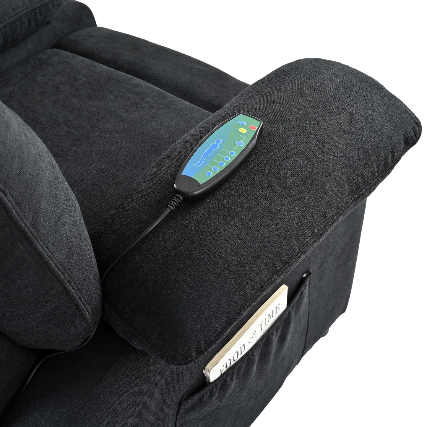 Black Upholstered Manual Recliner with Massage, Lumbar Heating, Pillow Top Arms, Side Pockets