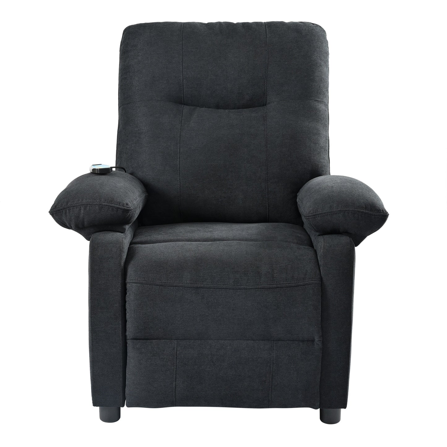 Black Upholstered Manual Recliner with Massage, Lumbar Heating, Pillow Top Arms, Side Pockets