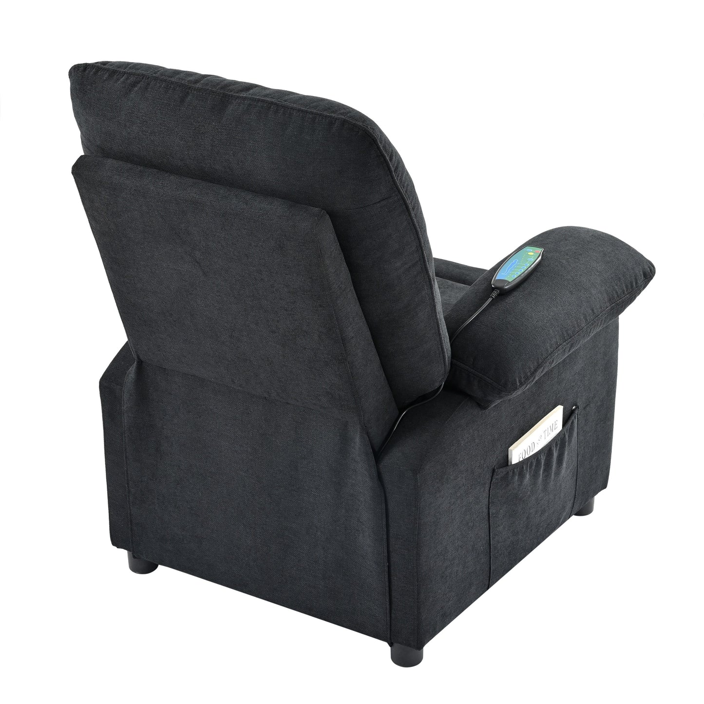 Black Upholstered Manual Recliner with Massage, Lumbar Heating, Pillow Top Arms, Side Pockets