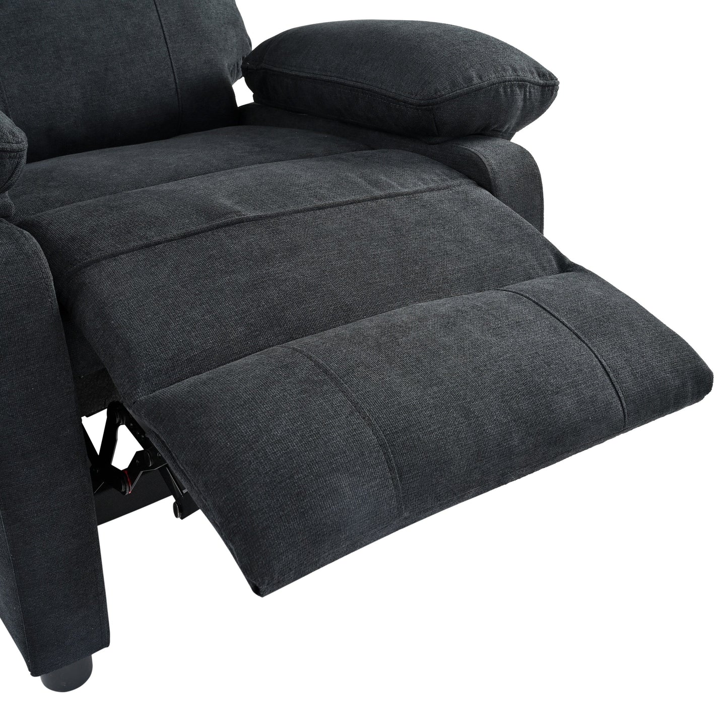 Black Upholstered Manual Recliner with Massage, Lumbar Heating, Pillow Top Arms, Side Pockets