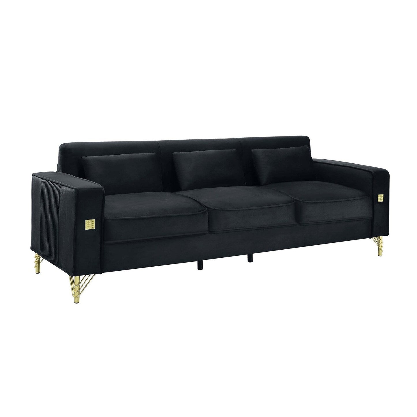 Black Velvet 3-seater Sofa with Gold Finish Metal Leg