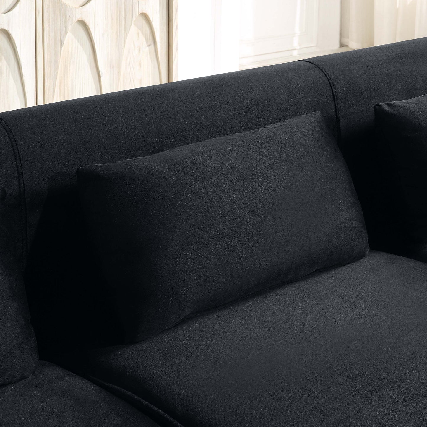 Black Velvet 3-seater Sofa with Gold Finish Metal Leg