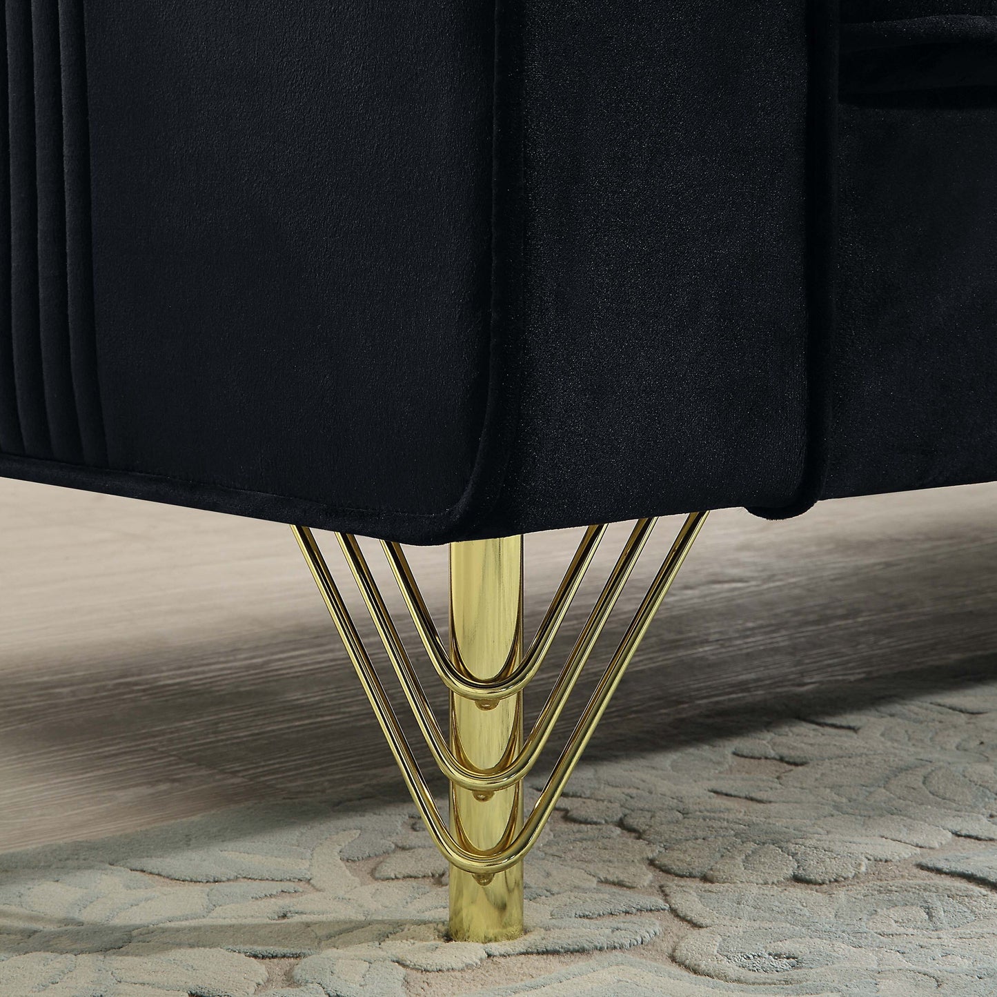Black Velvet 3-seater Sofa with Gold Finish Metal Leg