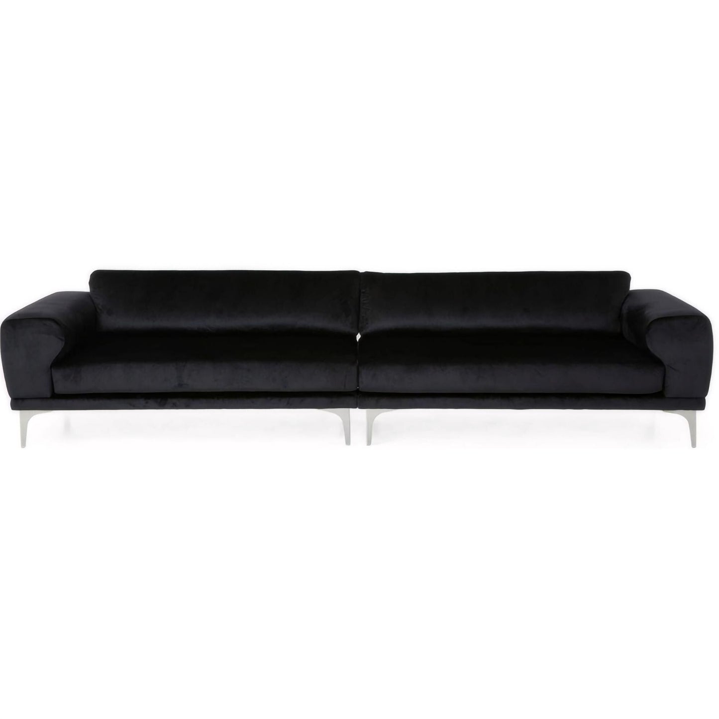 Black Velvet 4-Seater Sofa with Cushions and Metal Legs