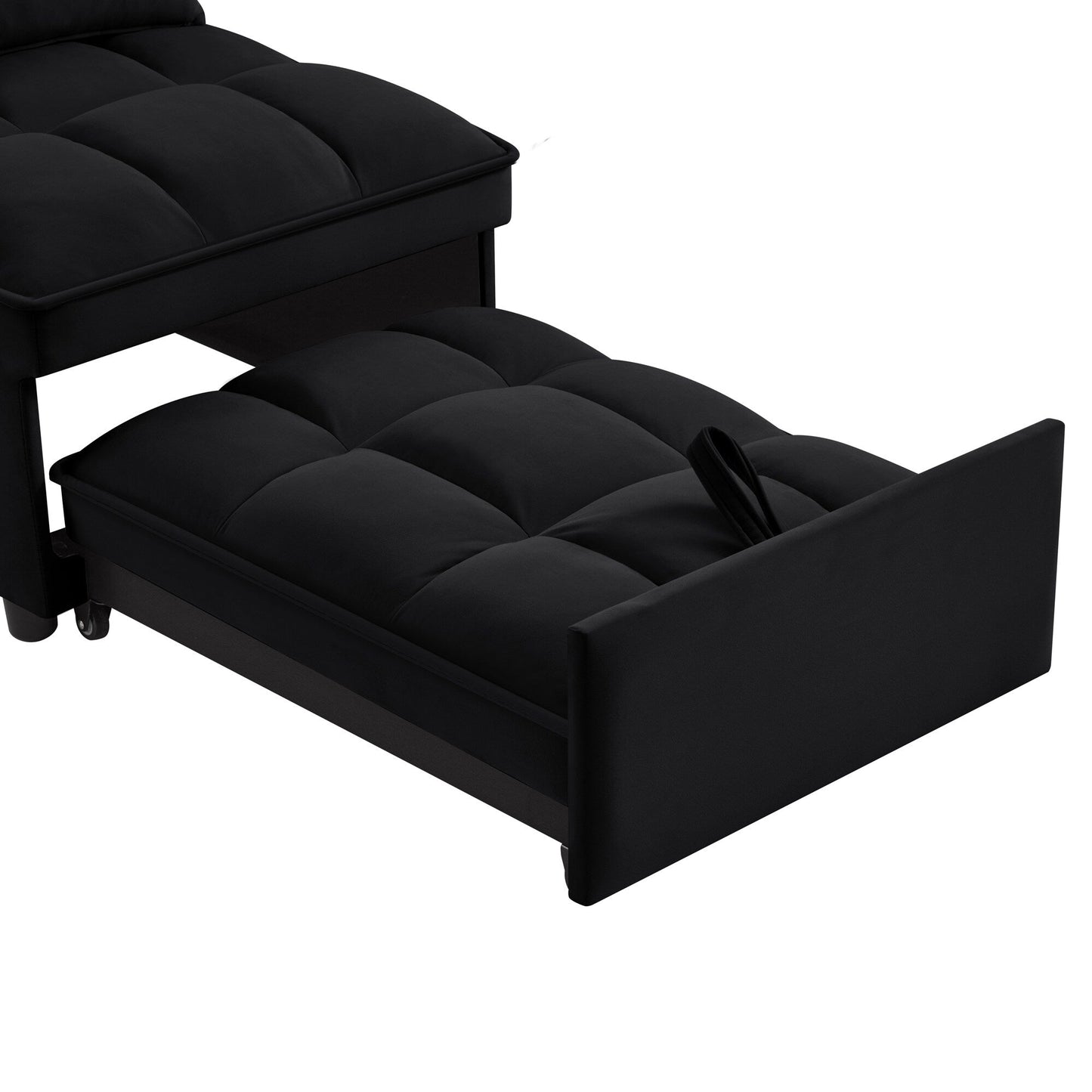 Black Velvet Folding Sofa Bed with Adjustable Backrest