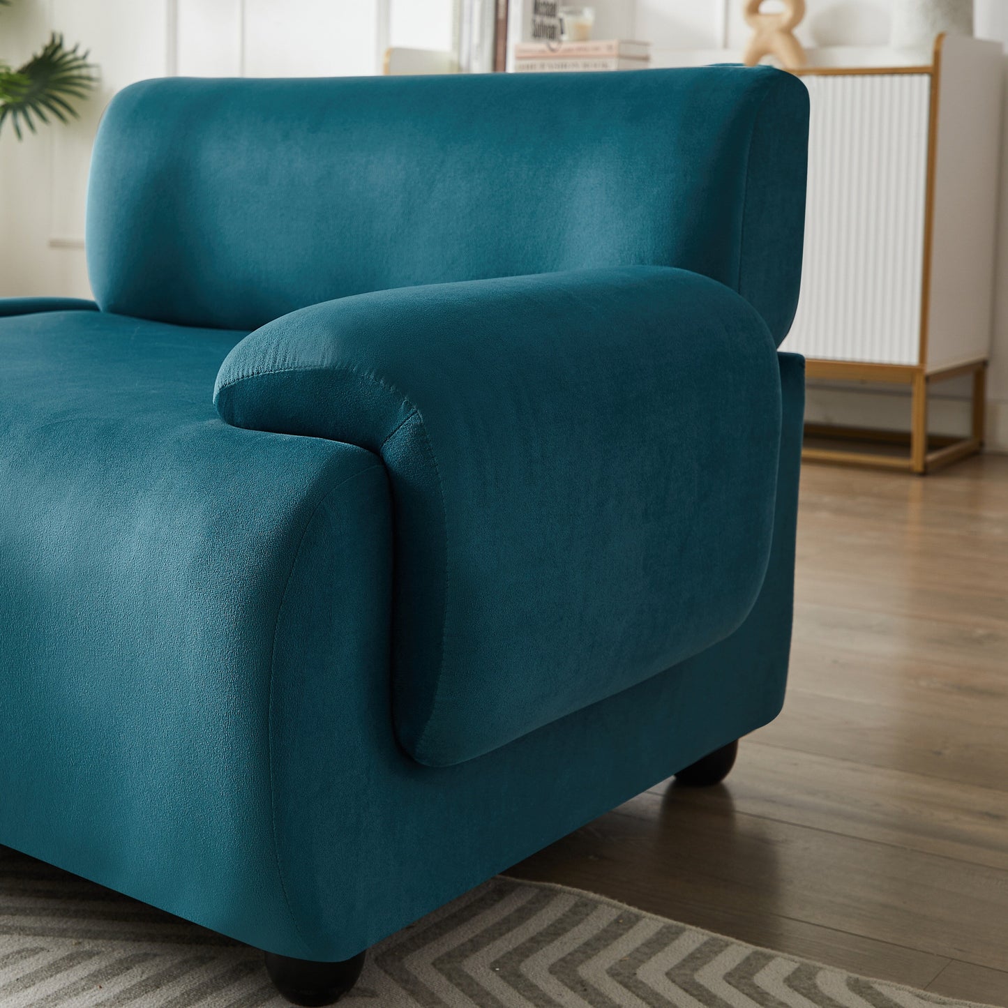 Blue 105 L-Shaped Convertible Sectional Sofa with Movable Ottoman and Deep Seat Design