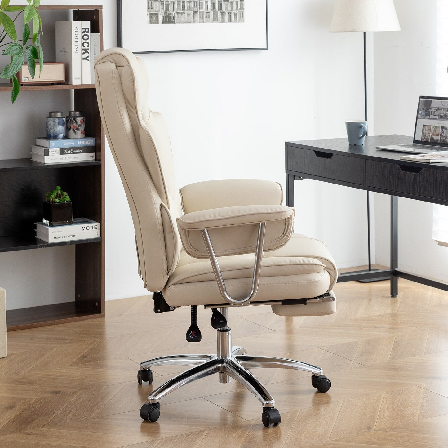 Bonded Leather 360° Swivel Ergonomic High Back Office Recliner with Lumbar Support, Footrest, Adjustable Height