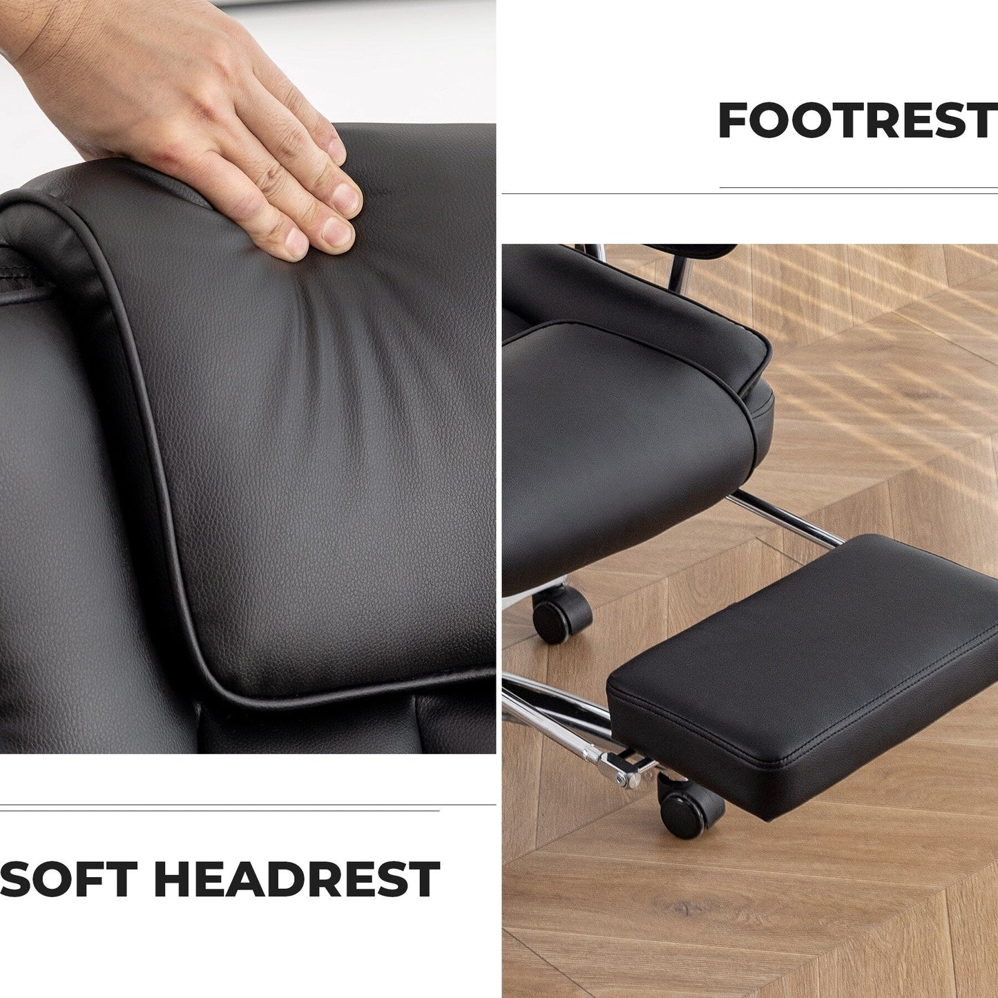Bonded Leather 360° Swivel Ergonomic High Back Office Recliner with Lumbar Support, Footrest, Adjustable Height