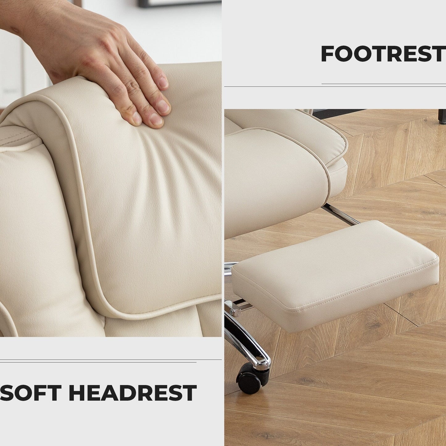 Bonded Leather 360° Swivel Ergonomic High Back Office Recliner with Lumbar Support, Footrest, Adjustable Height