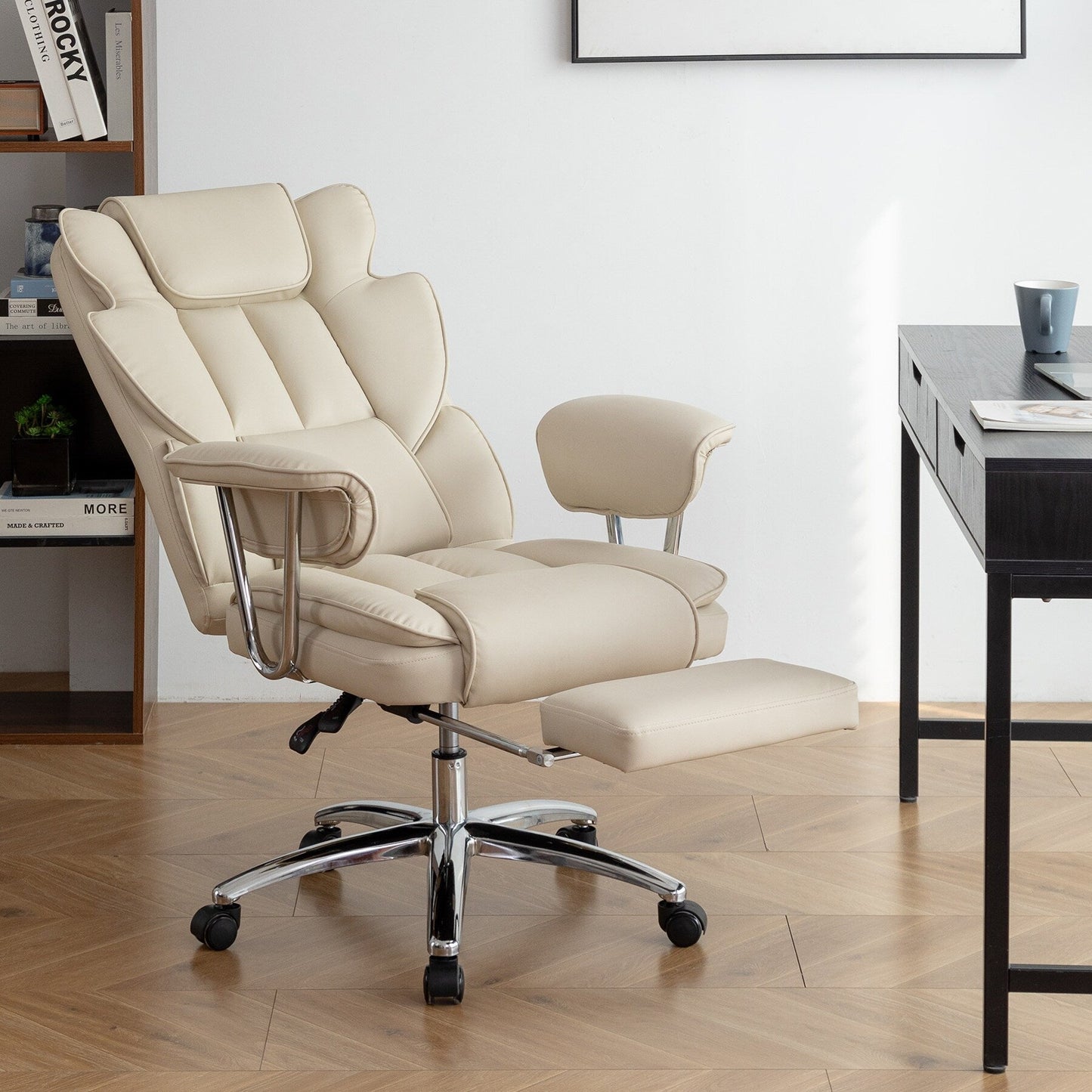 Bonded Leather 360° Swivel Ergonomic High Back Office Recliner with Lumbar Support, Footrest, Adjustable Height
