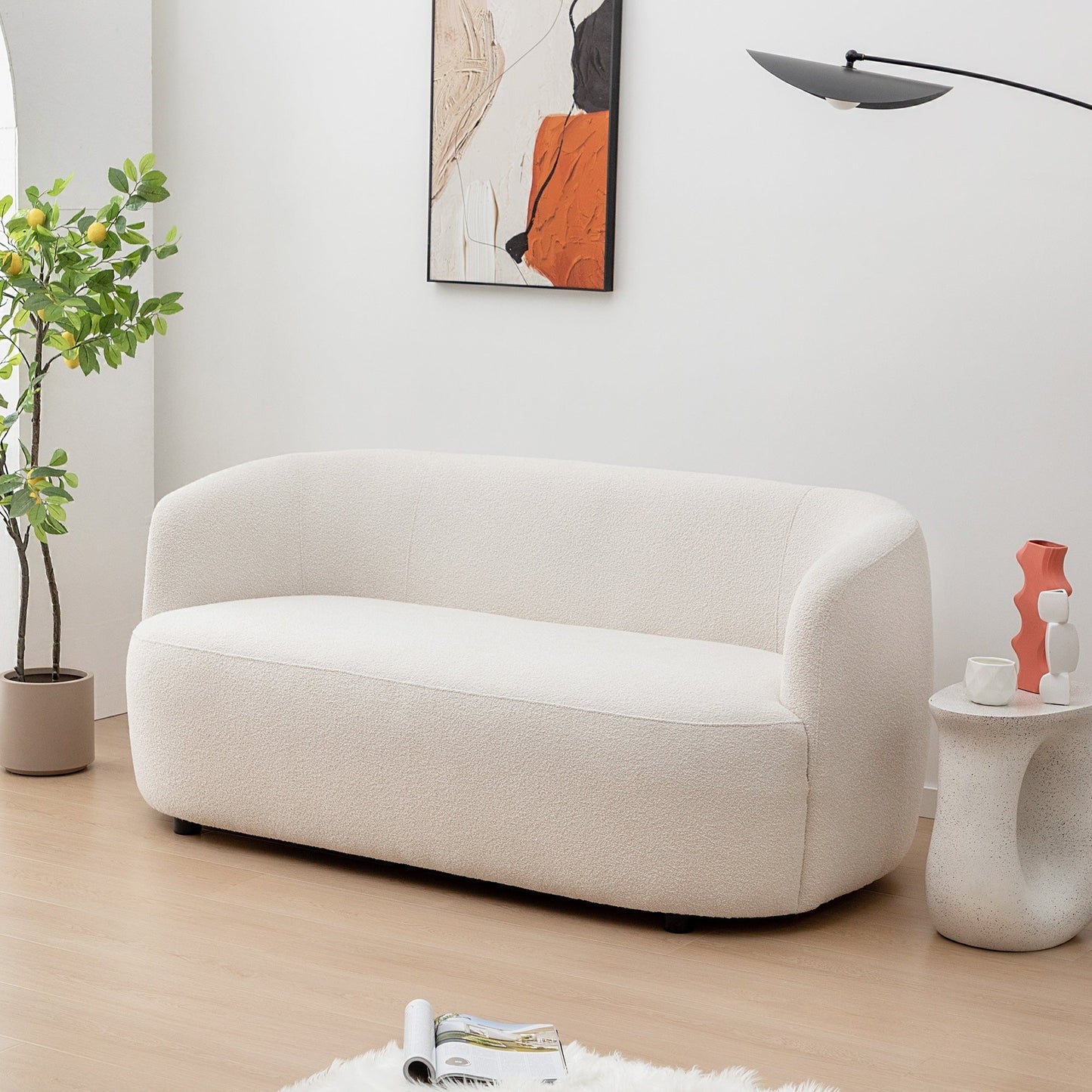 KINWELL Boucle Upholstered 2-Seats Loveseat with Pillows