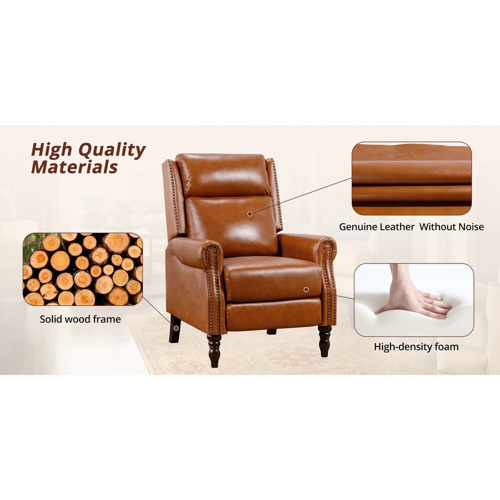 Genuine Leather Push Back Adjustable Recliner with Comfortable Arms for Living Room Chair