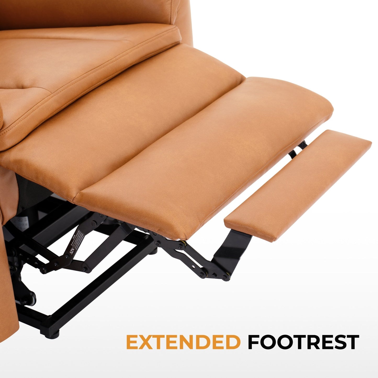 Caramel Leather Power Lift Recliner with 8-Point Massage, Lumbar Heating, USB, Flat Lay