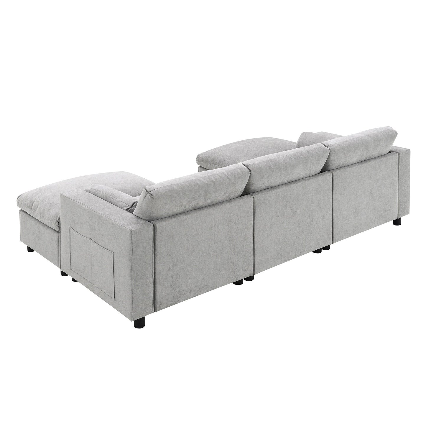 Chenille Modular Sectional Sofa With Storage Pockets, 5 Seat U Shaped Couch Set With Pillows,Cloud Sofa With 2 Movable Ottoman