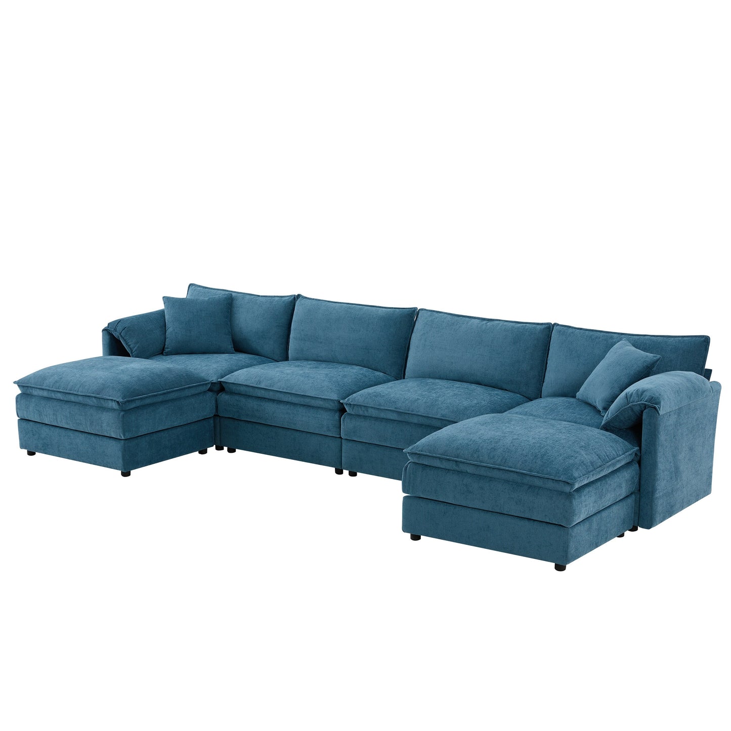 Chenille Modular Sectional Sofa,U Shaped Cloud Couch Set With Double Cushions,6 Seat Sofa With Movable Ottomans